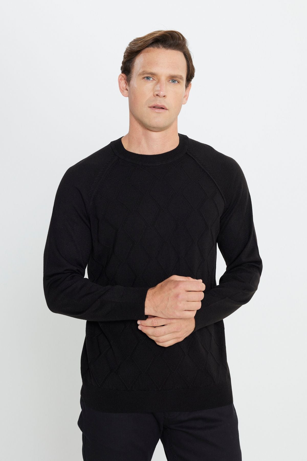 Men's Black Standard Fit Normal Normal Cut Bike Yaka Jacquari Knitwear Sweater