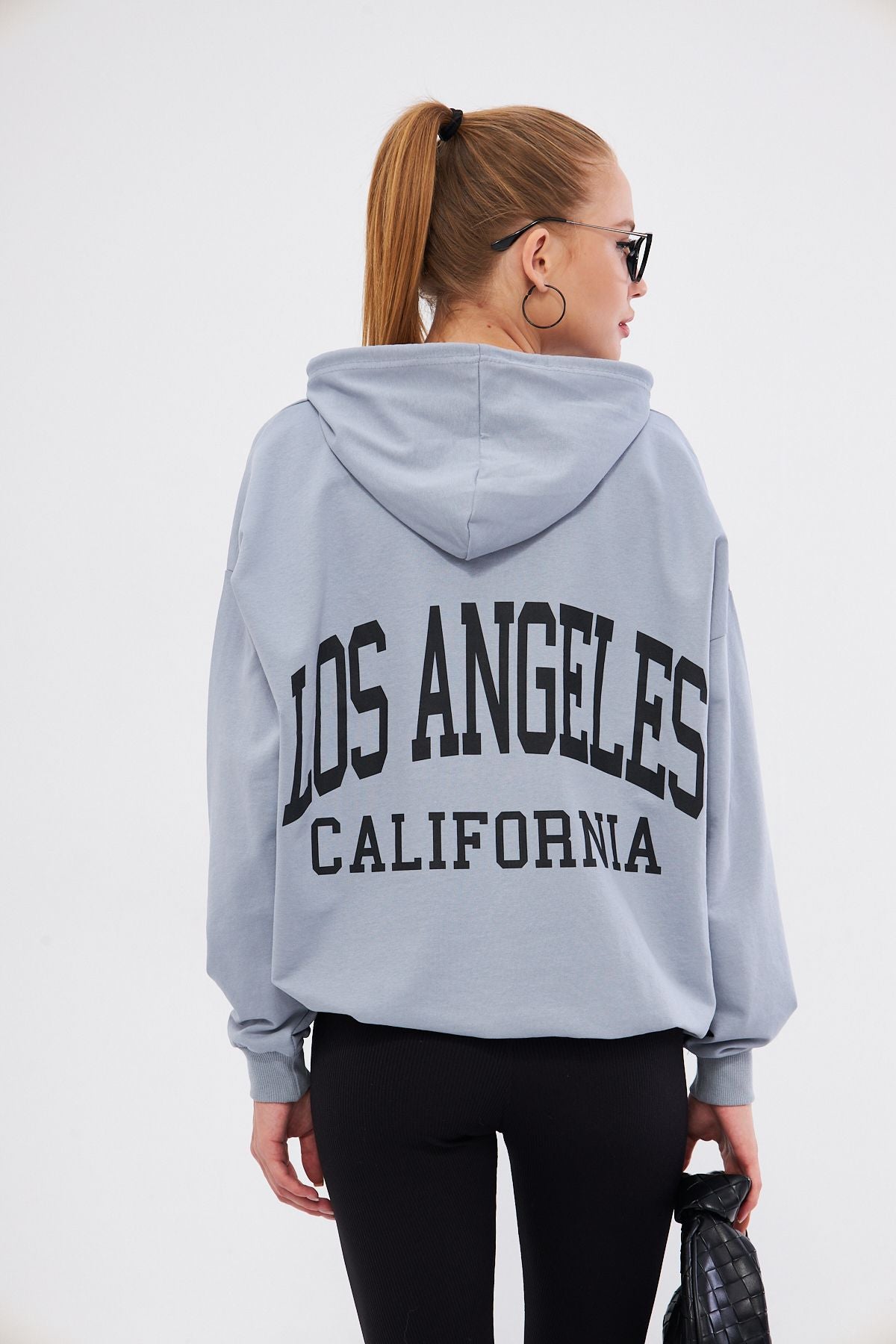 Woman Gray Los Angeles printed hooded overwheel Sweatshirt ARM-25K001026