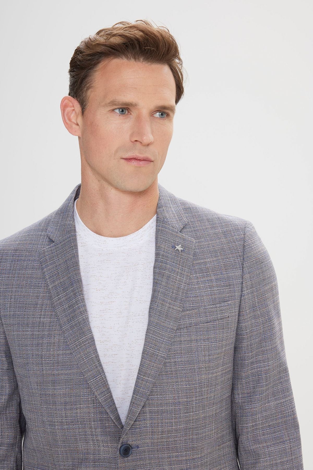Men's Navy Blue Comfort Fit Casual Cut Mono Yaka Casual Blazer Jacket
