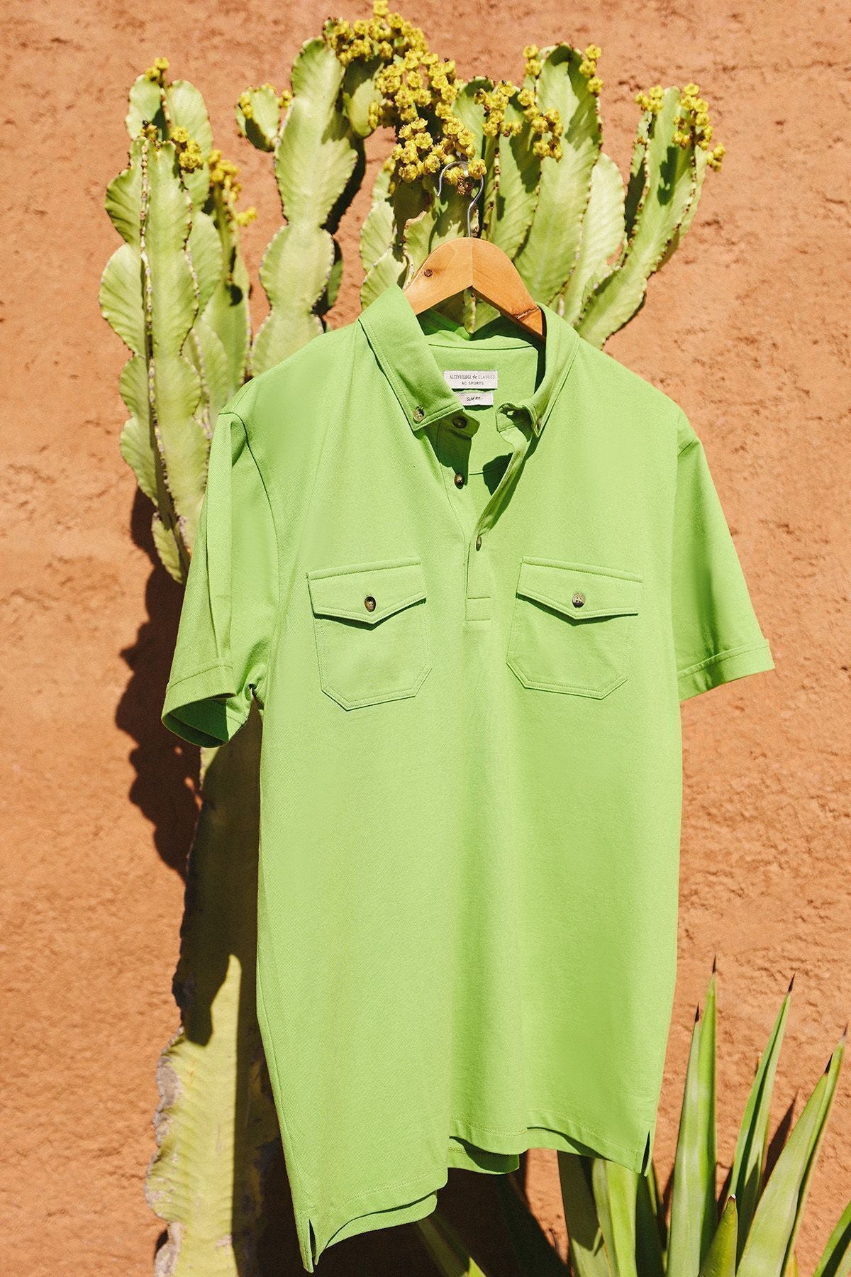 Men's Peanut Green 100 %Cotton Slim Fit Narrow Cut Polo Yaka T -shirt