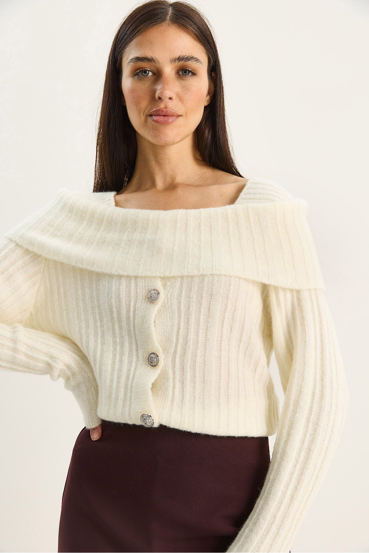 Women's Boat Neck Button Detailed Knitwear Sweater 9059 60283778