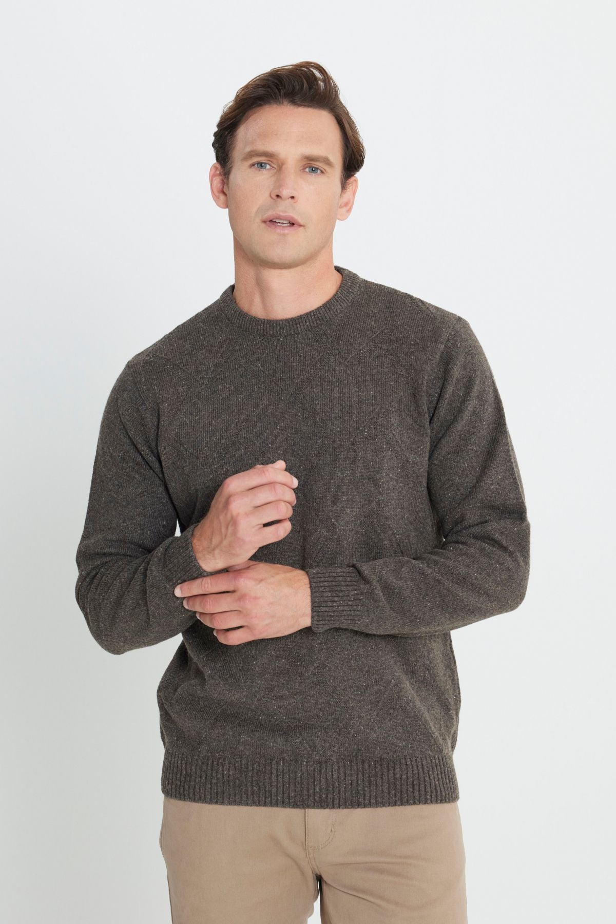 Men's Brown Standard Fit Normal Normal Cut Bike Yaka Jacquari Knitwear Sweater