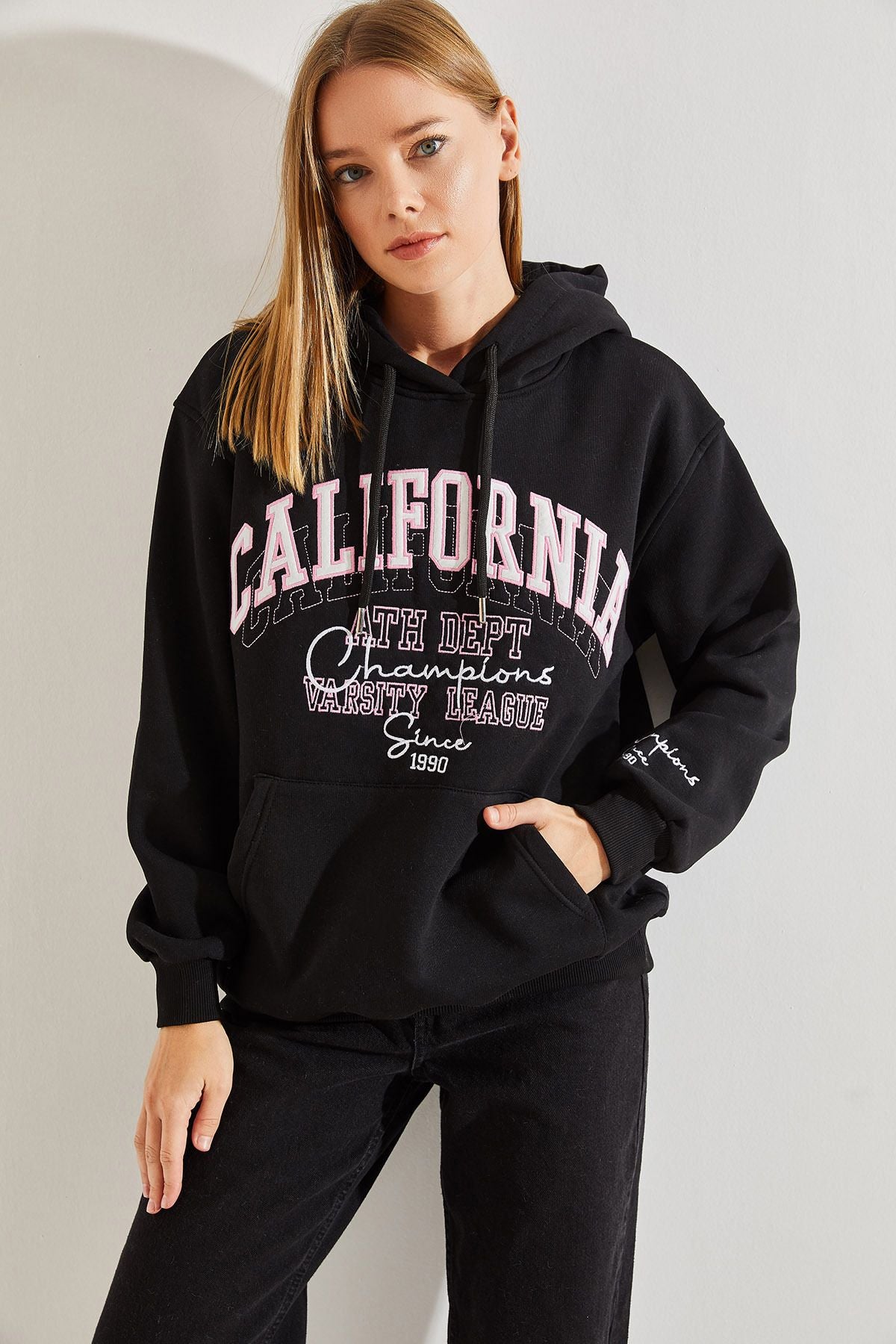 California printed with a female hooded three yarn dried Sweatshirt
