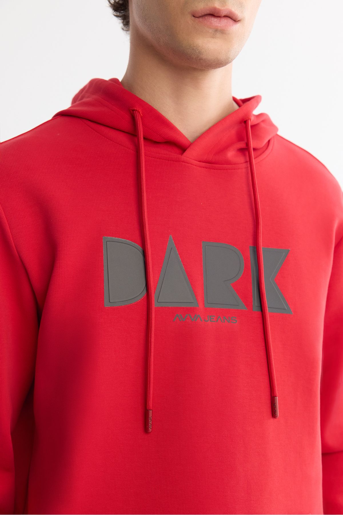 Men's red hooded cotton printed elastan sweatshirt a42y1322