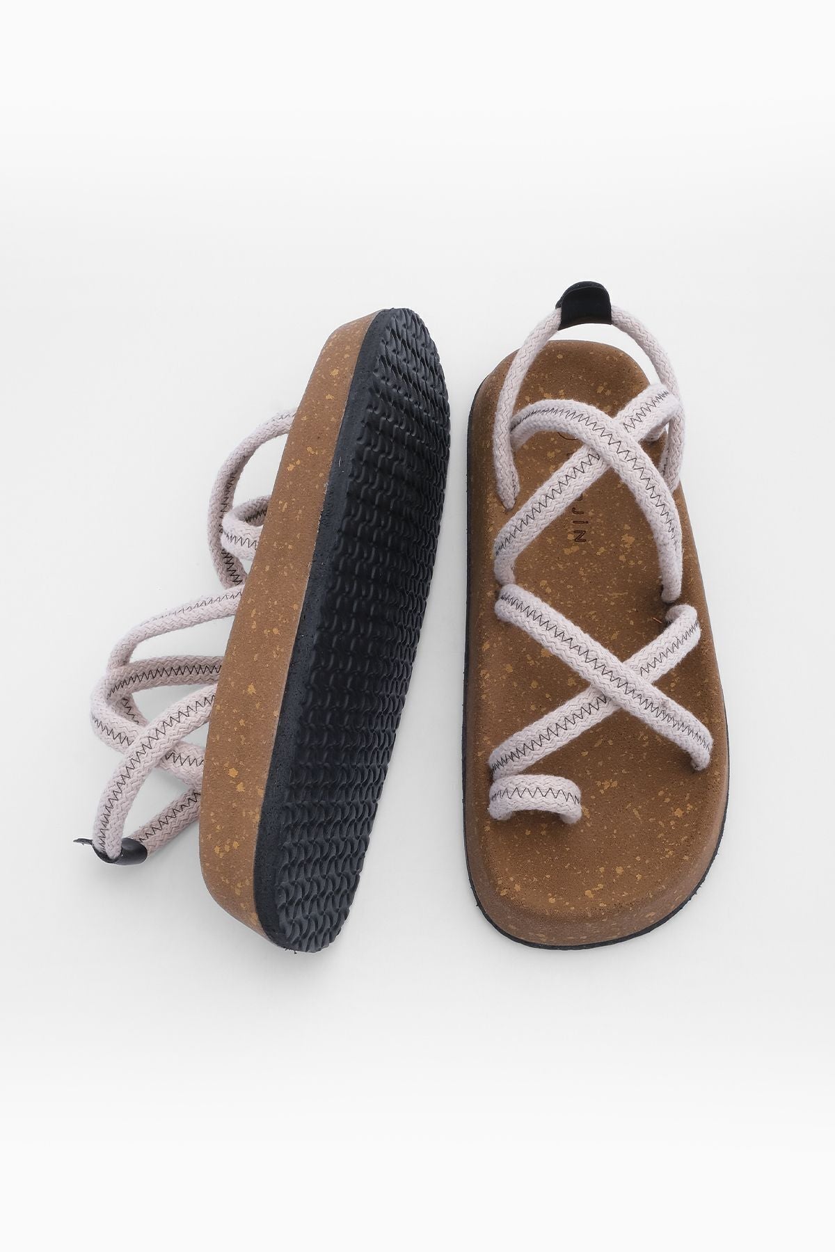 Men's mushroom base patterned cotton rope flip -flops cross band daily sandals.