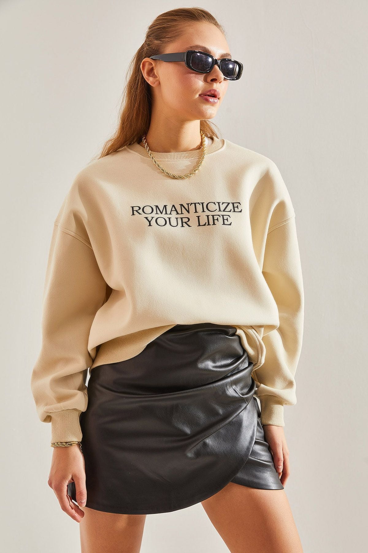 Women's text printed three yarn