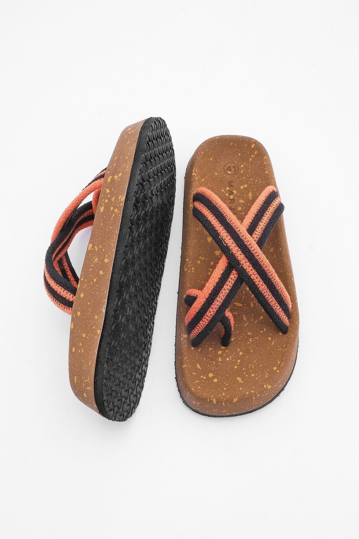 Men's mushroom base patterned cotton rope flip -up cross band daily slippers Sediv Orange