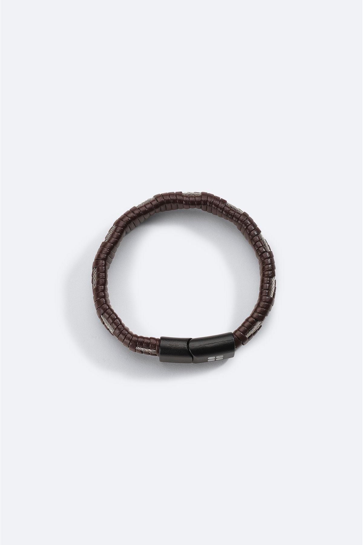 Men's Brown Hematitis Leather Bracelet A41y9614