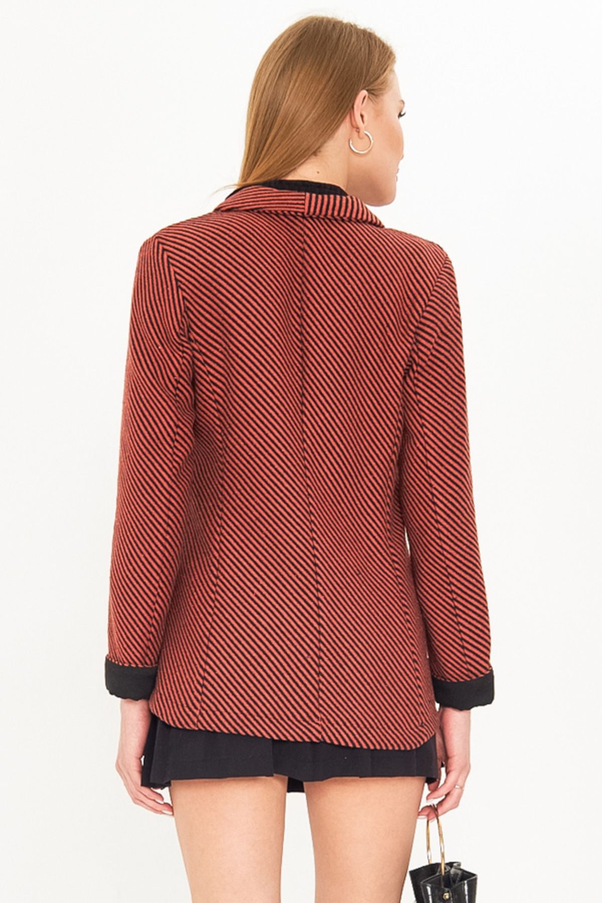 Women's Tile striped lever folding single button stamp jacket ARM-25K001106