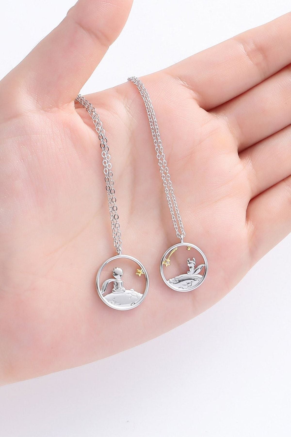 Friendship symbol silver -plated double necklace