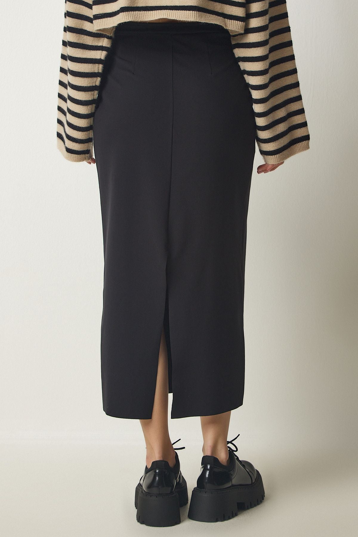 Female Black Slip Elastic Knitting Modal Skirt FN03140