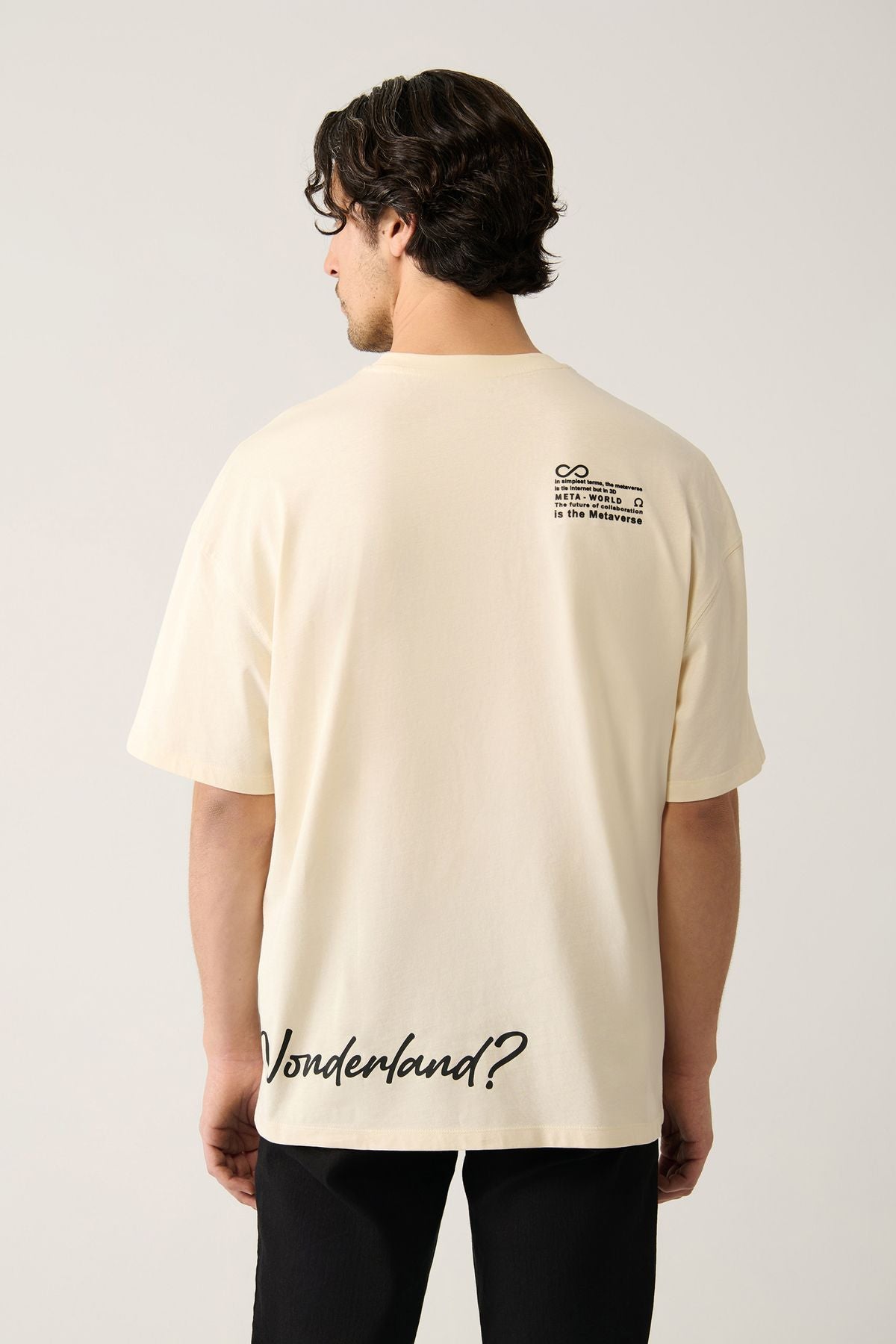 Men's Beige 100 %Cotton Bicycle Collar Printed Cotton T-shirt A41y1355