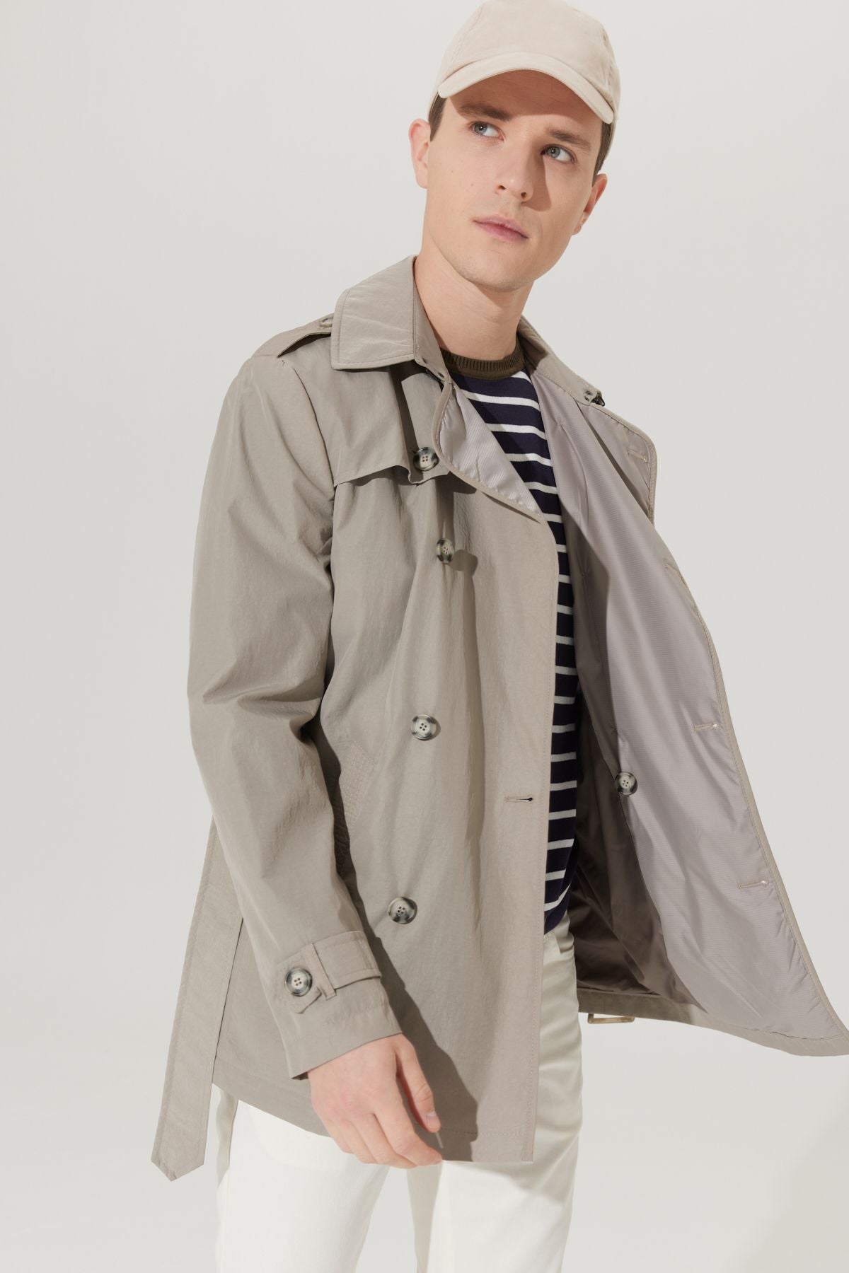 Men's Beige Standard Fit Normal Cutting Trench coat
