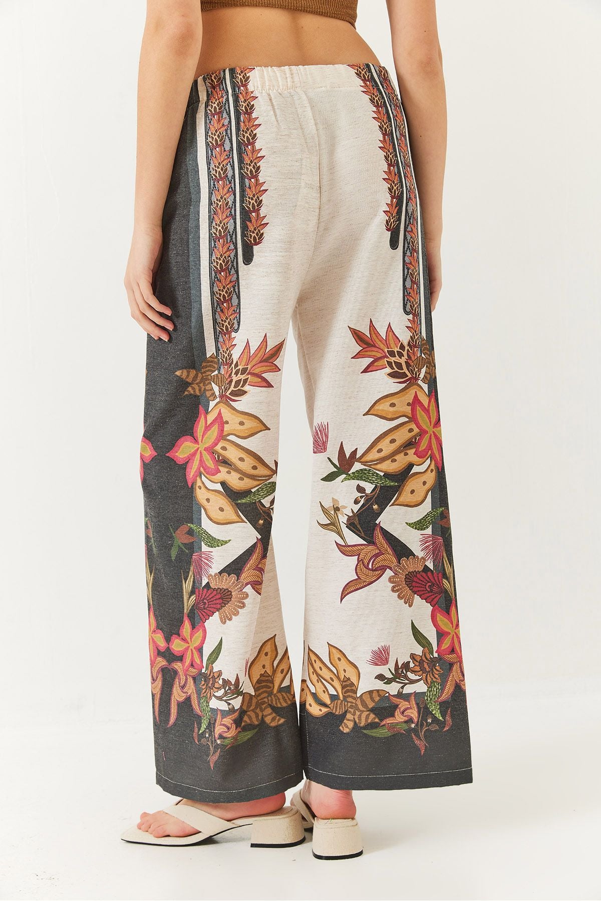 Women's waist rubber baglama detailed patterned palazzo pants 60261416
