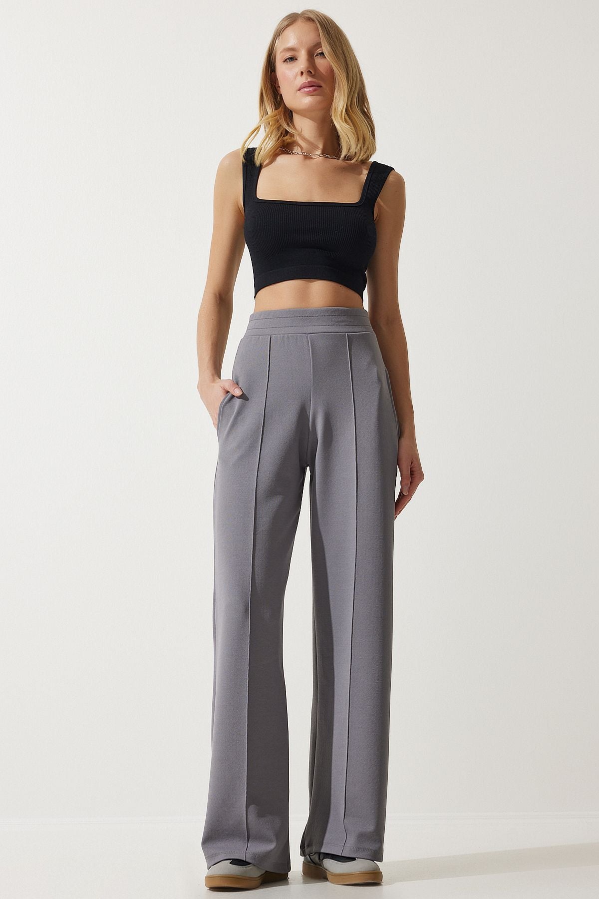 Woman Gray Flexible Palazzo Pants BF00090