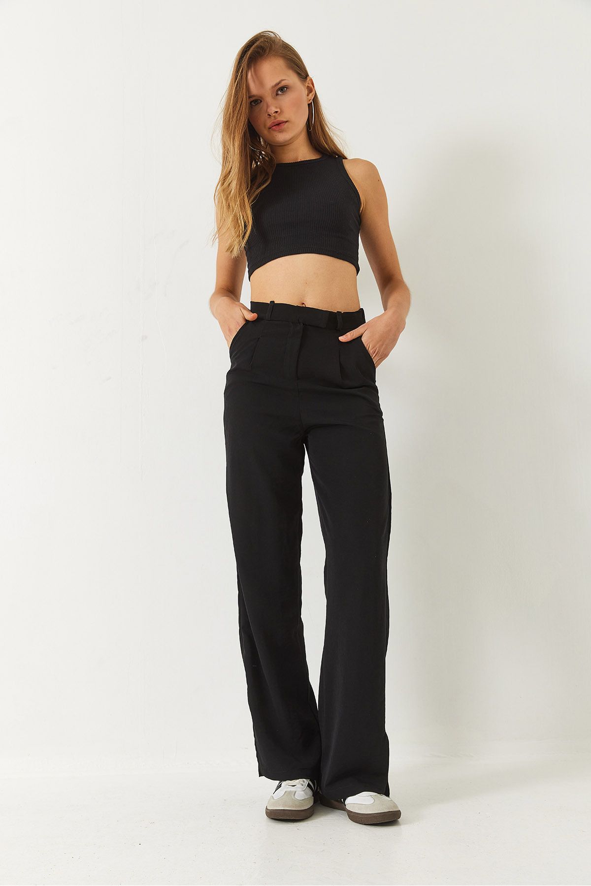 Women's Silled Detail Palazzo Pants with Wide Paça Pocket 60261487