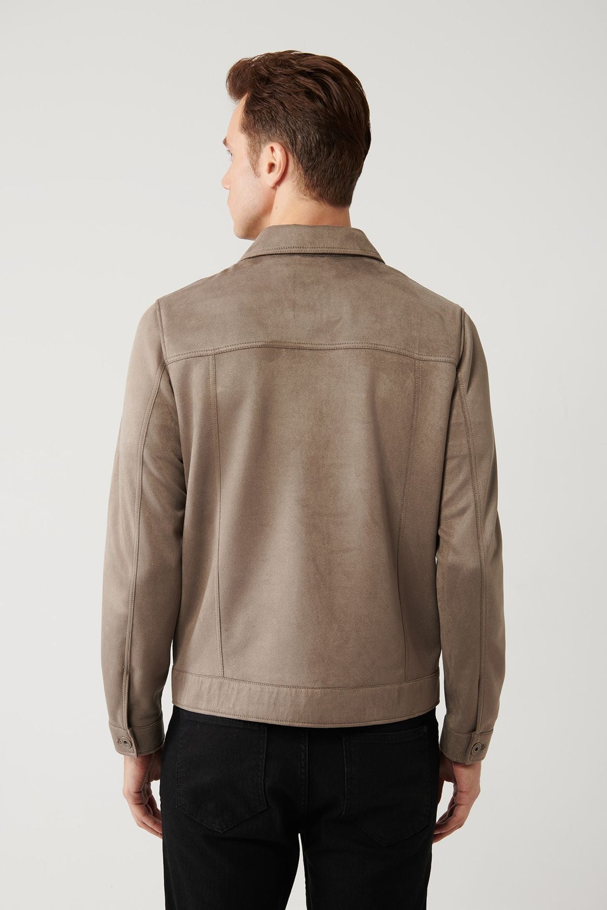 Men's anthracite Classic collar suede -looking pocket jacket A41y6011