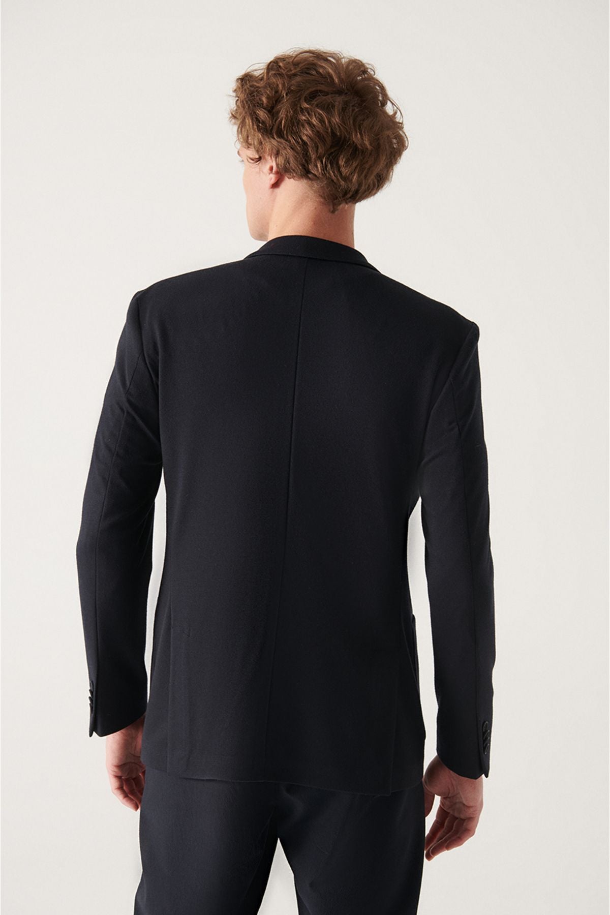 Men's Navy Blue Knitting Flexible Lined Jacket E004001