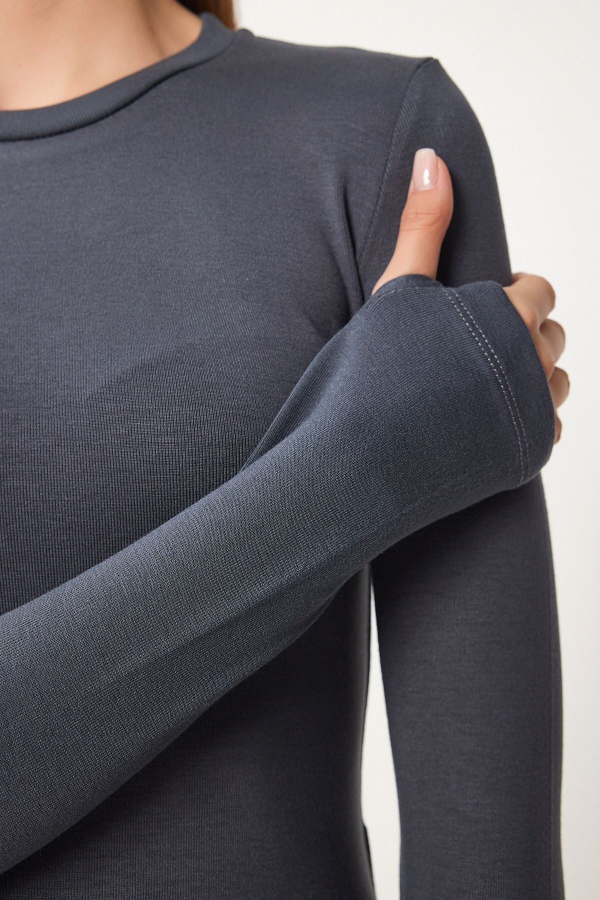 Woman anthracite bicycle collar Basic knit blouse CR00439