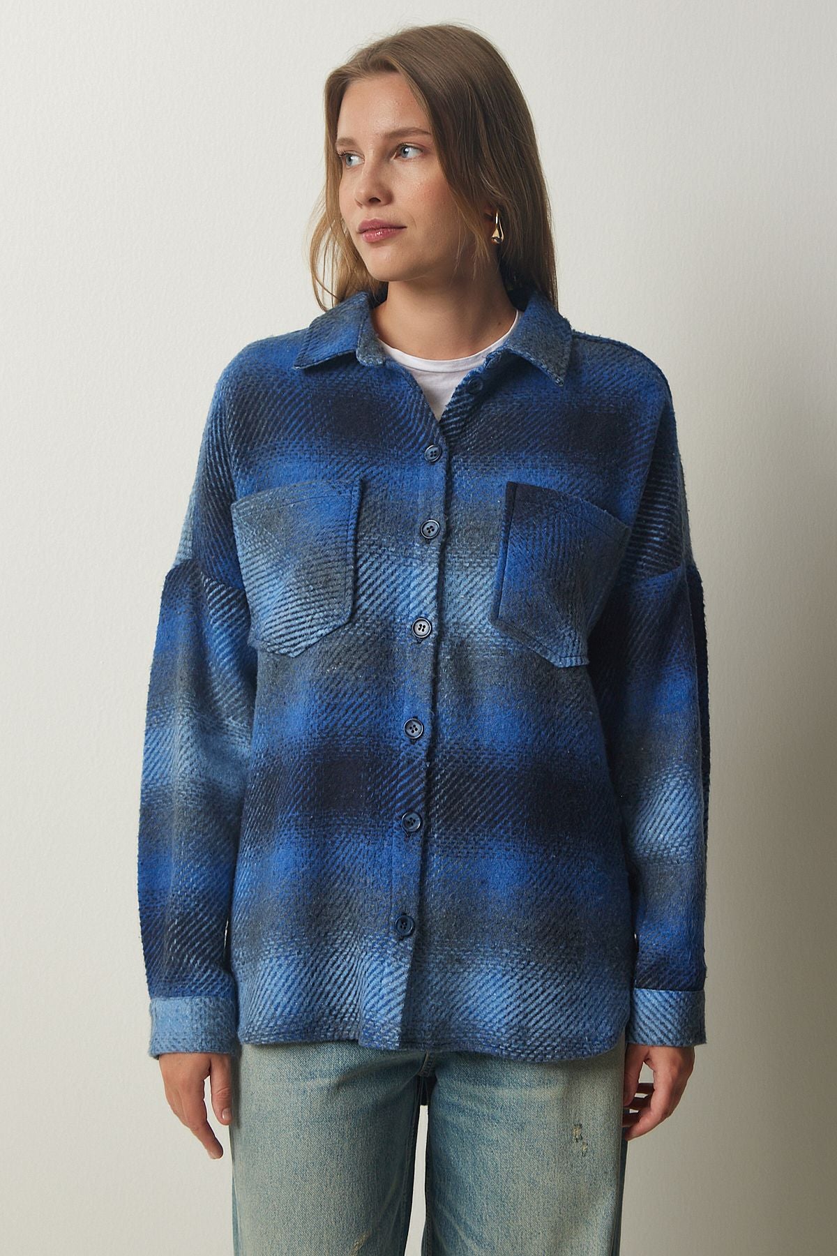 WOMEN BLUE WASH ODUNCUDE Oversize Stamp Shirt Jacket TU00035