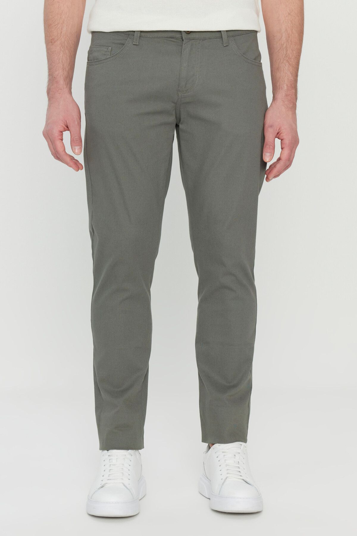 Men's Khaki Cotton Slim Fit Narrow Cut 5 Pocket Flexible Casual Pants