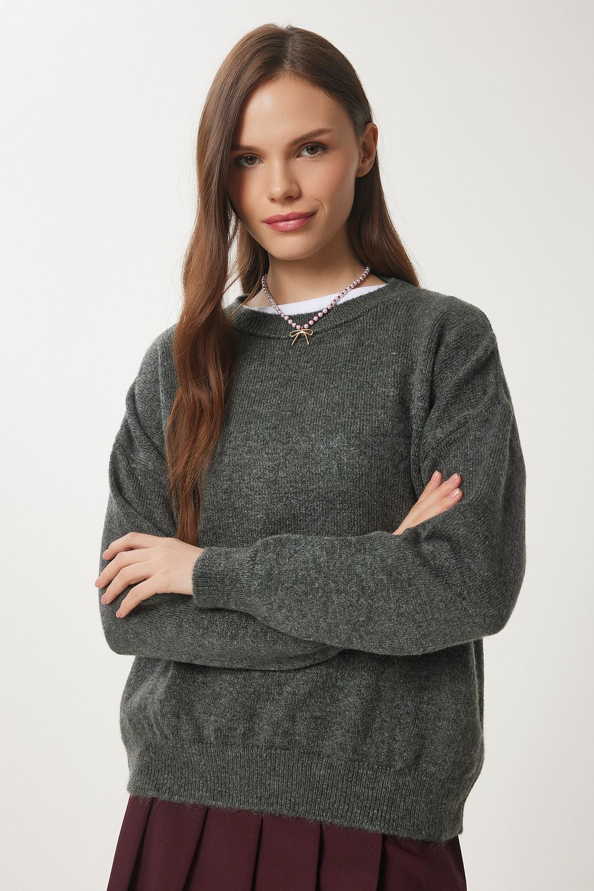 Women's Gray Bicycle collar Oversize knitwear sweater BV00085