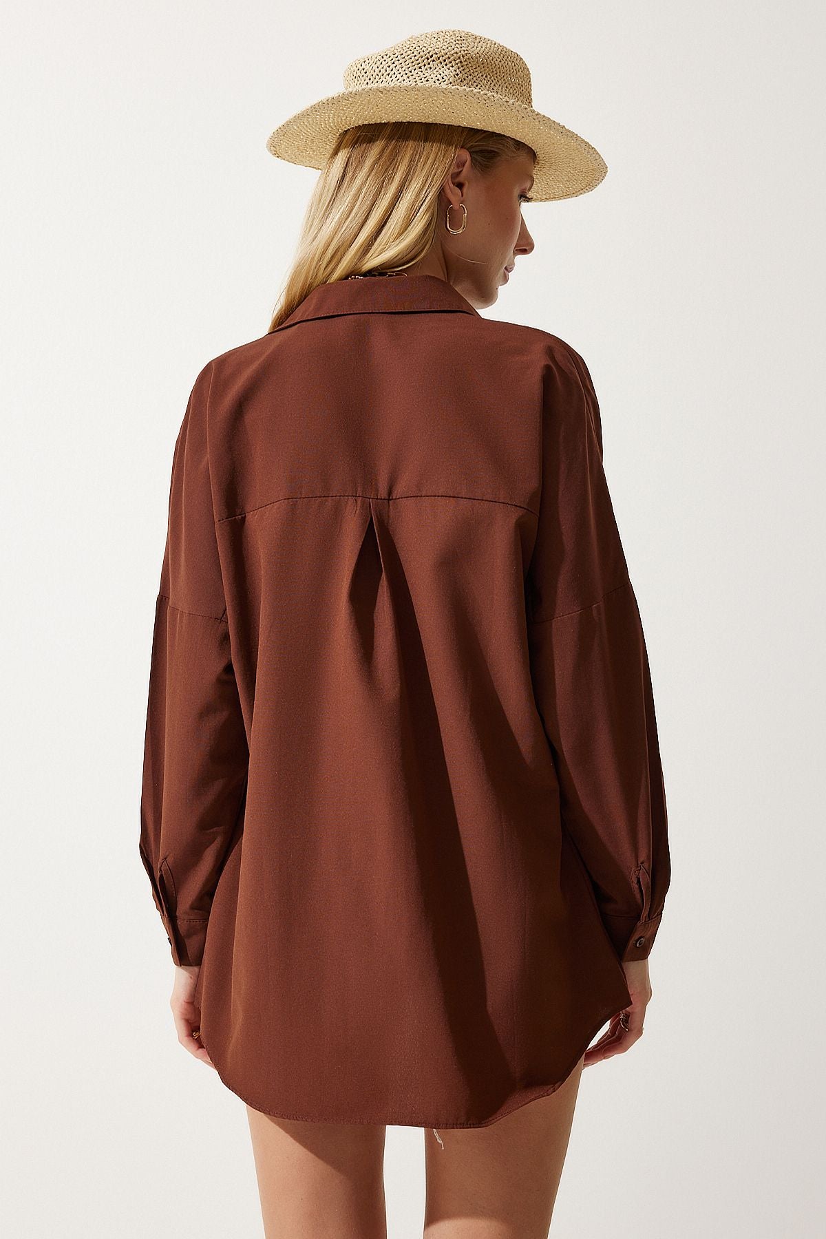 Woman Chocolate Oversize Long Basic Shirt DD00842