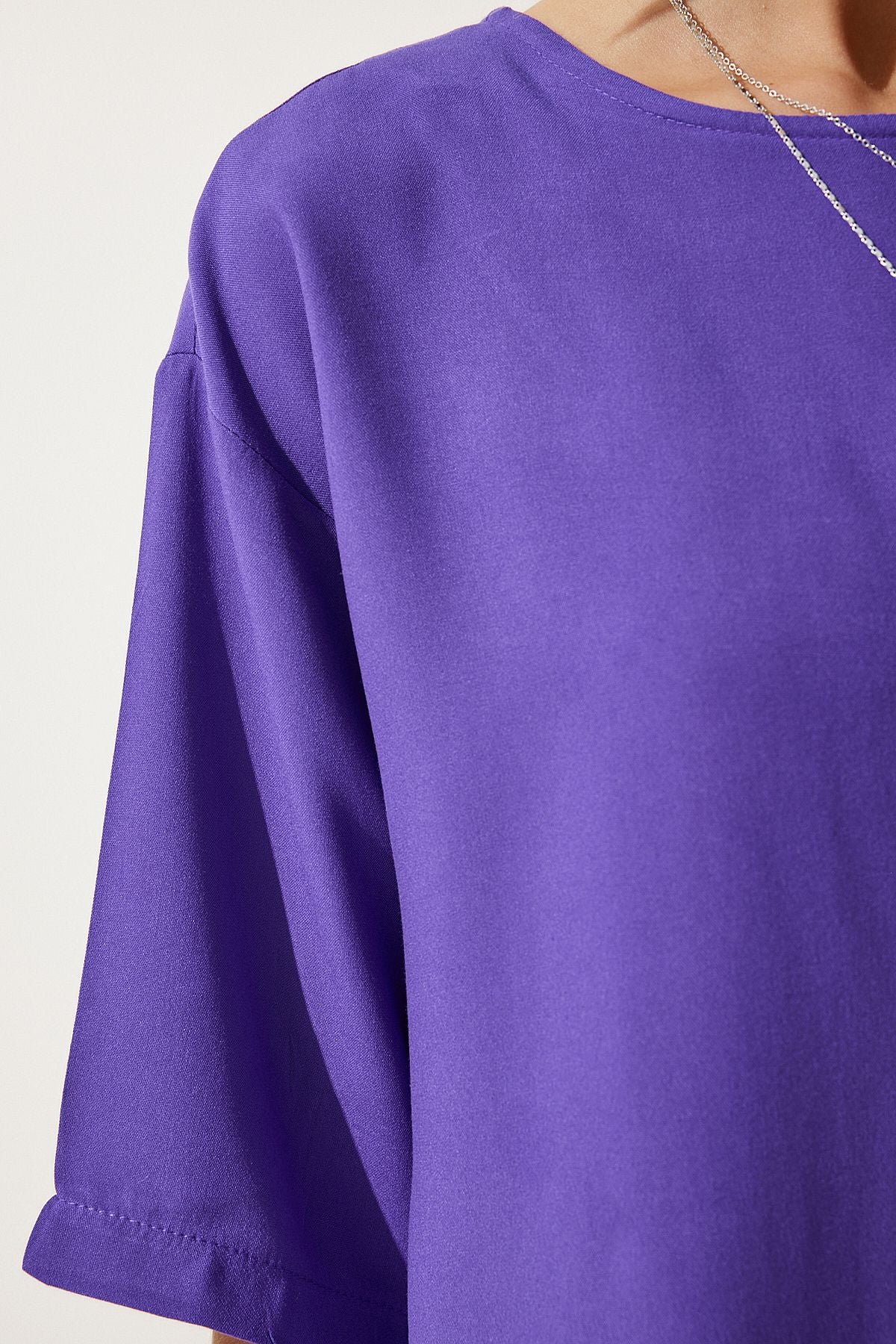 Female purple bike collar draped viscose blouse RC00152