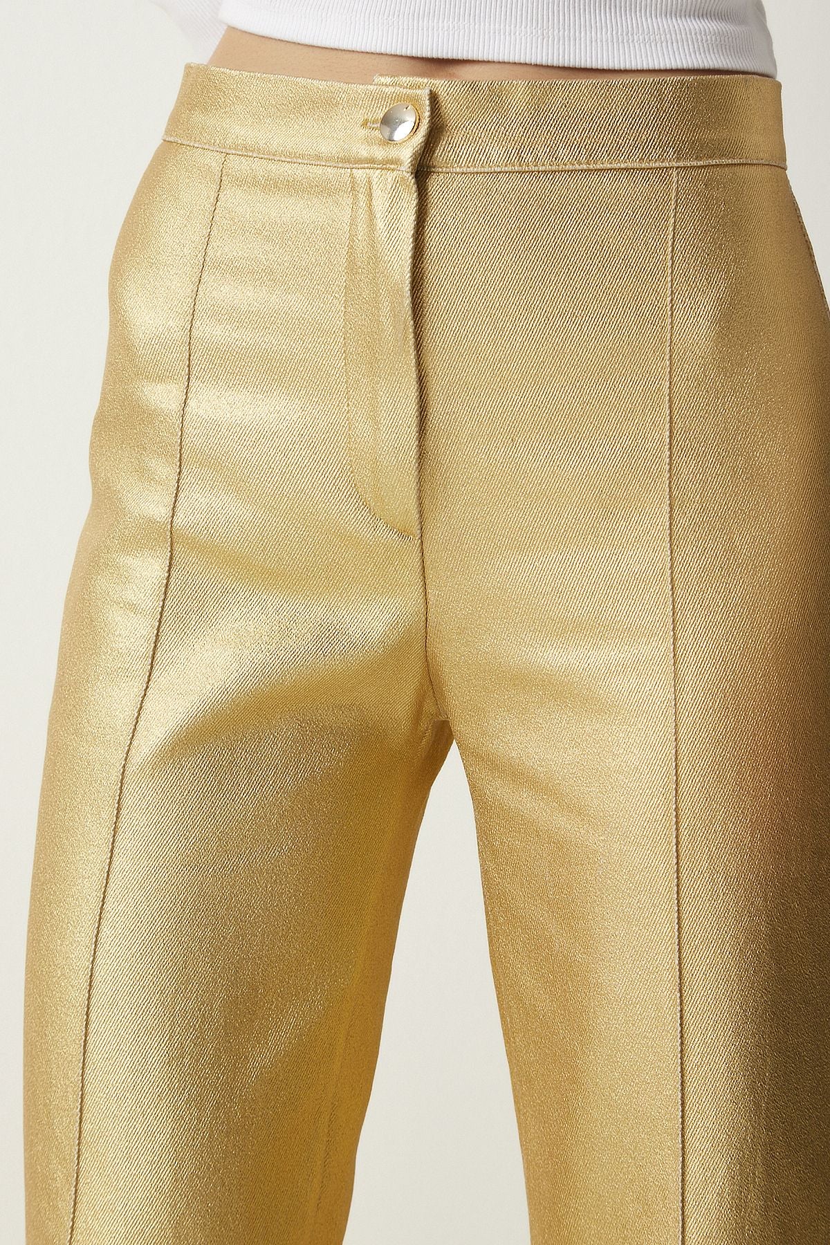 Female Metallic Yellow Metallic Carrot Pants UL00012