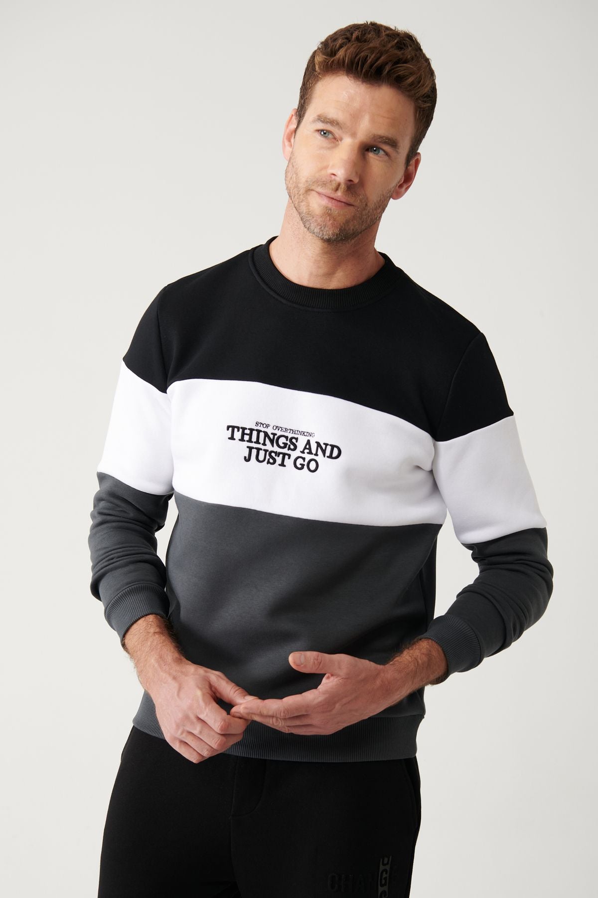 Men's Black-White-Autrasit Sweatshirt Bike Bike Part 3-Trust Cotton Reggular Fit A32