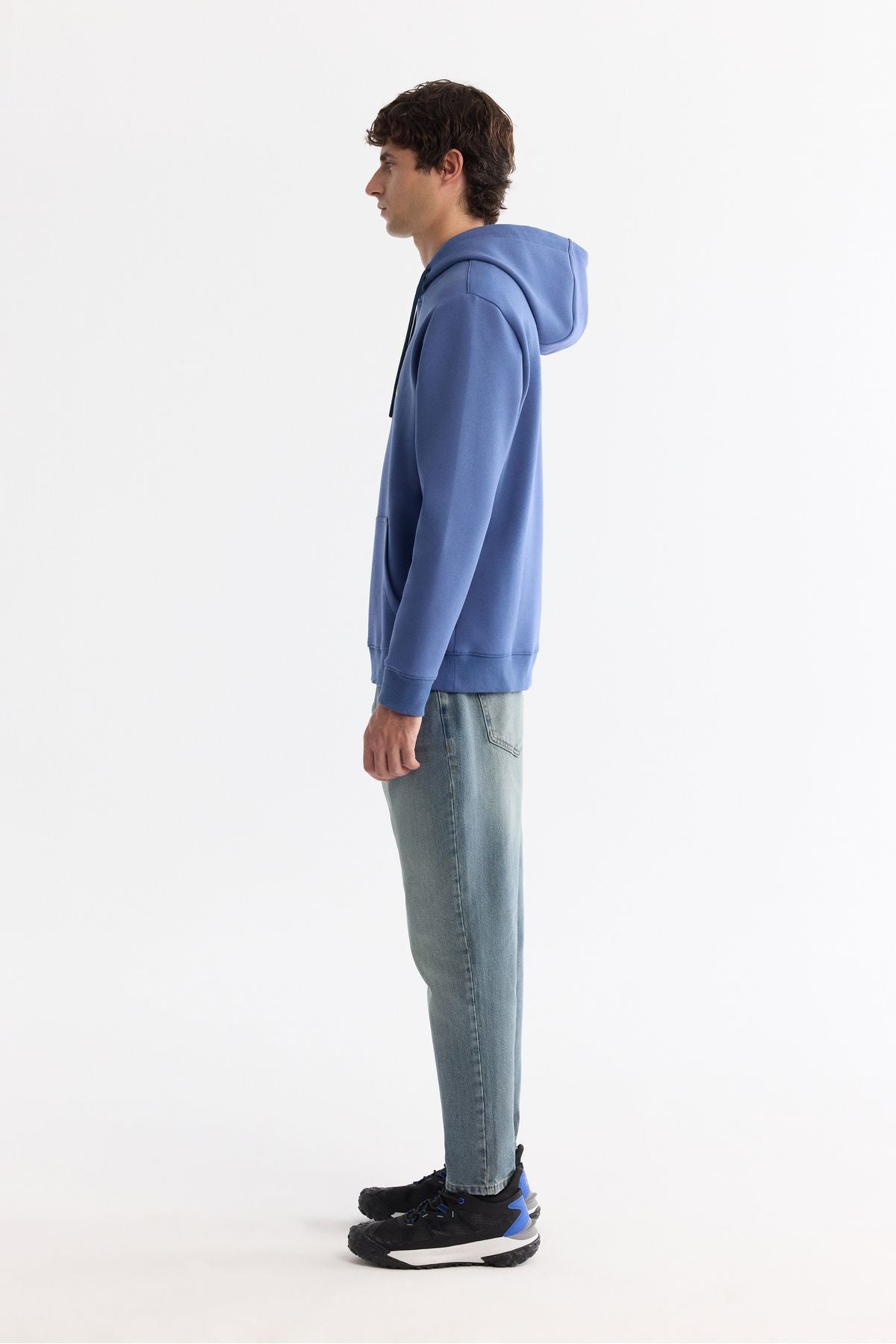 Men's blue hooded cotton printed elastan sweatshirt a42y1322