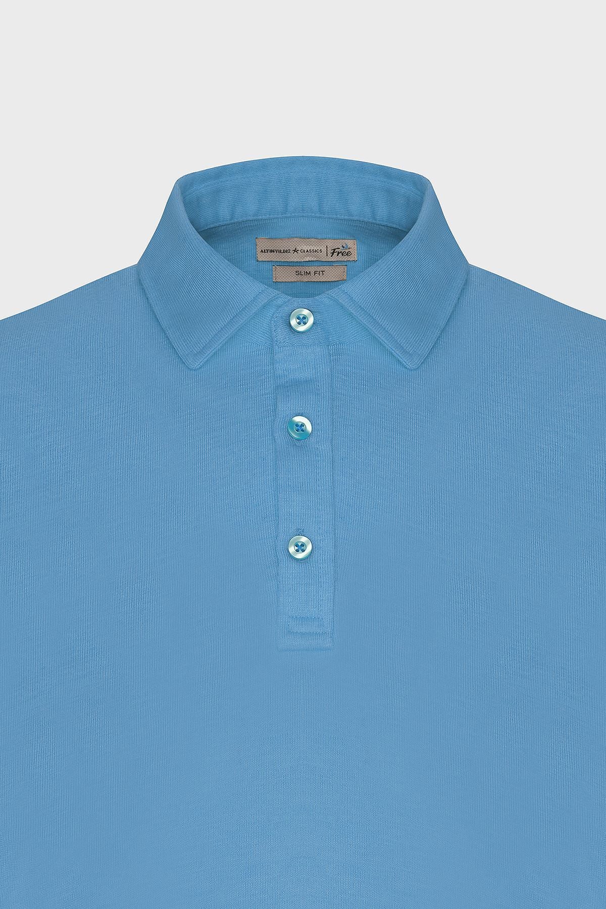 Men's turquoise slim fit narrow cut polo collar flat casual T -shirt
