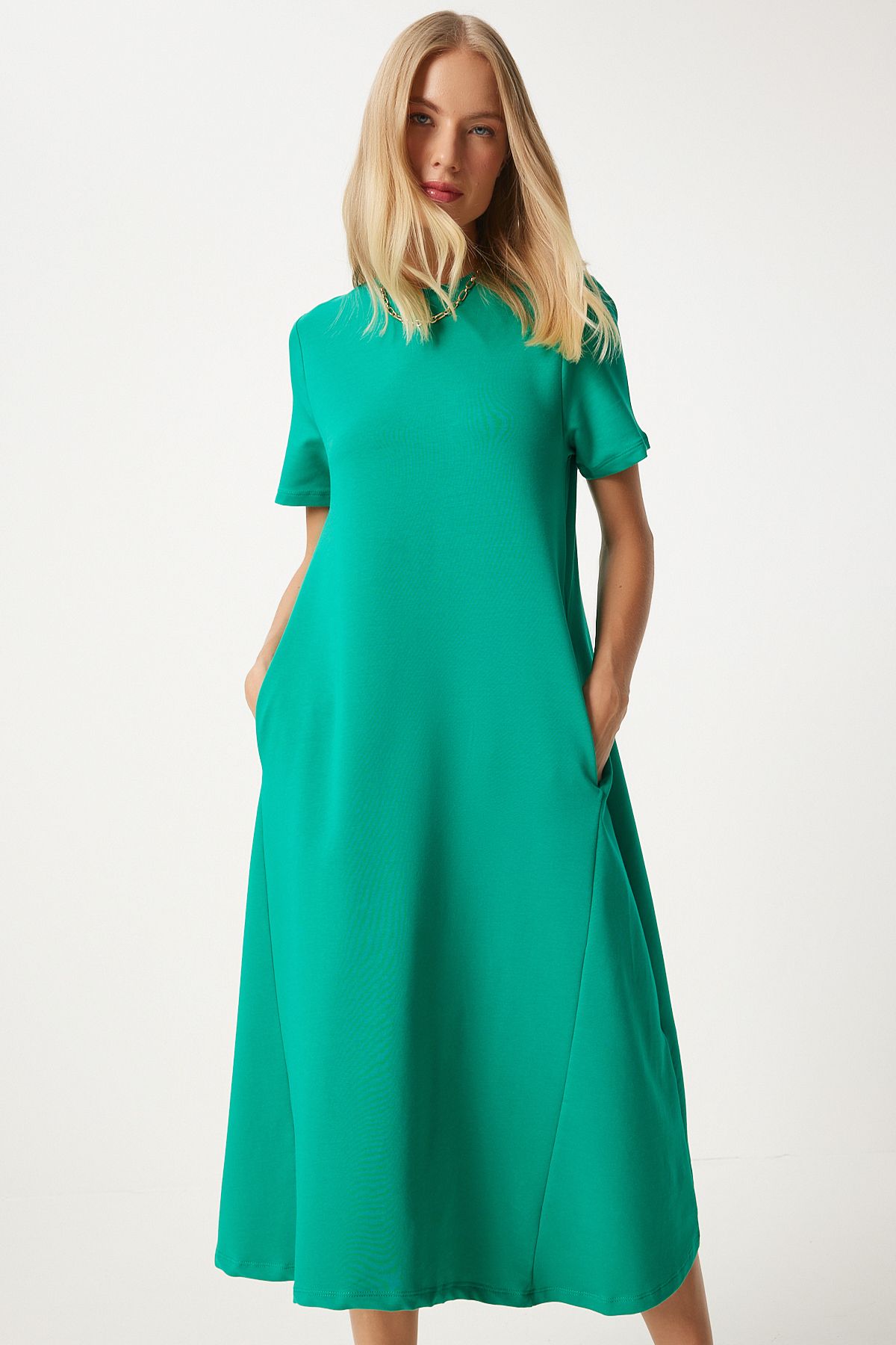 Women's Green A Cut Summer Combed Dress Ub00060