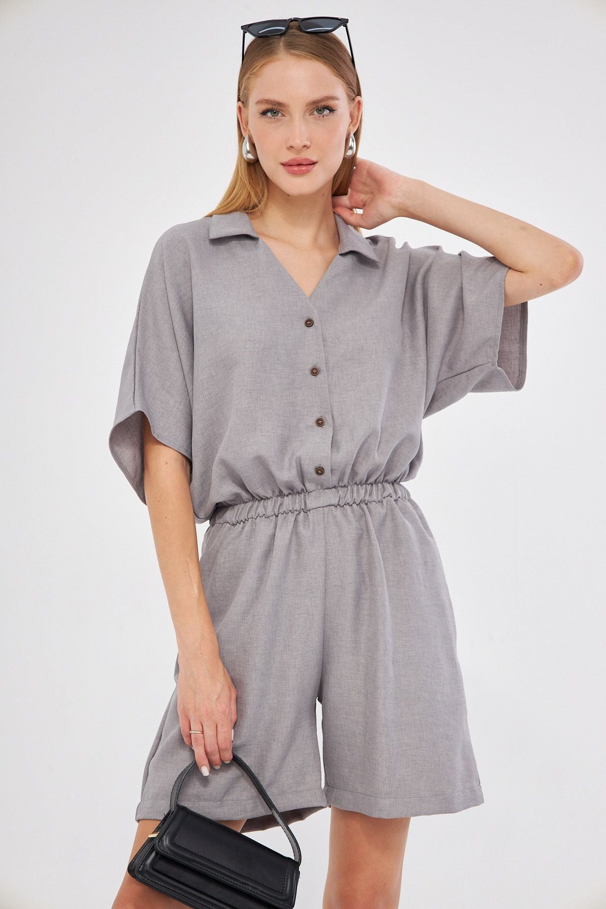 WOMEN GRAY SHIPPING COLLAR SHORT TULUM ARM-24Y001113