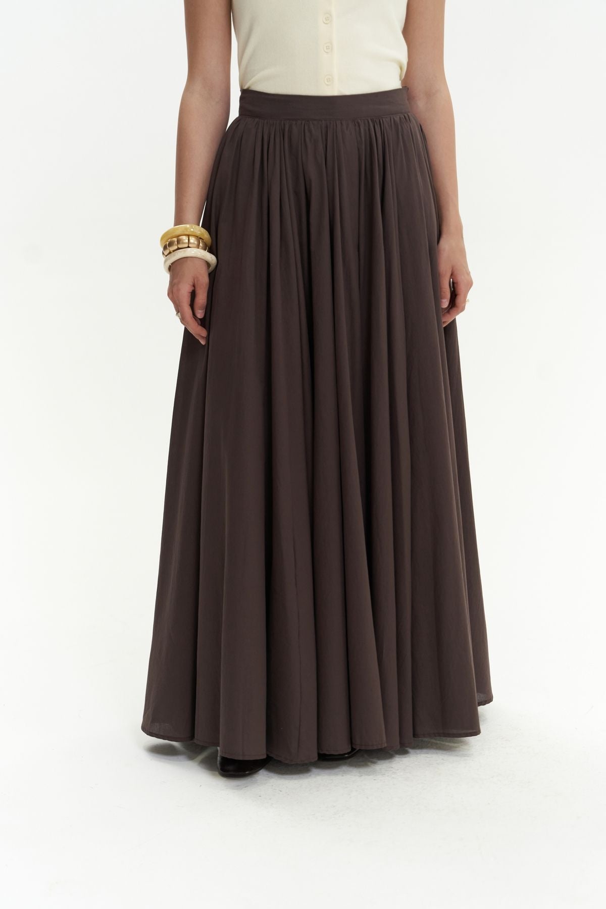 Faylinn Pleated Long Coffee Skirt