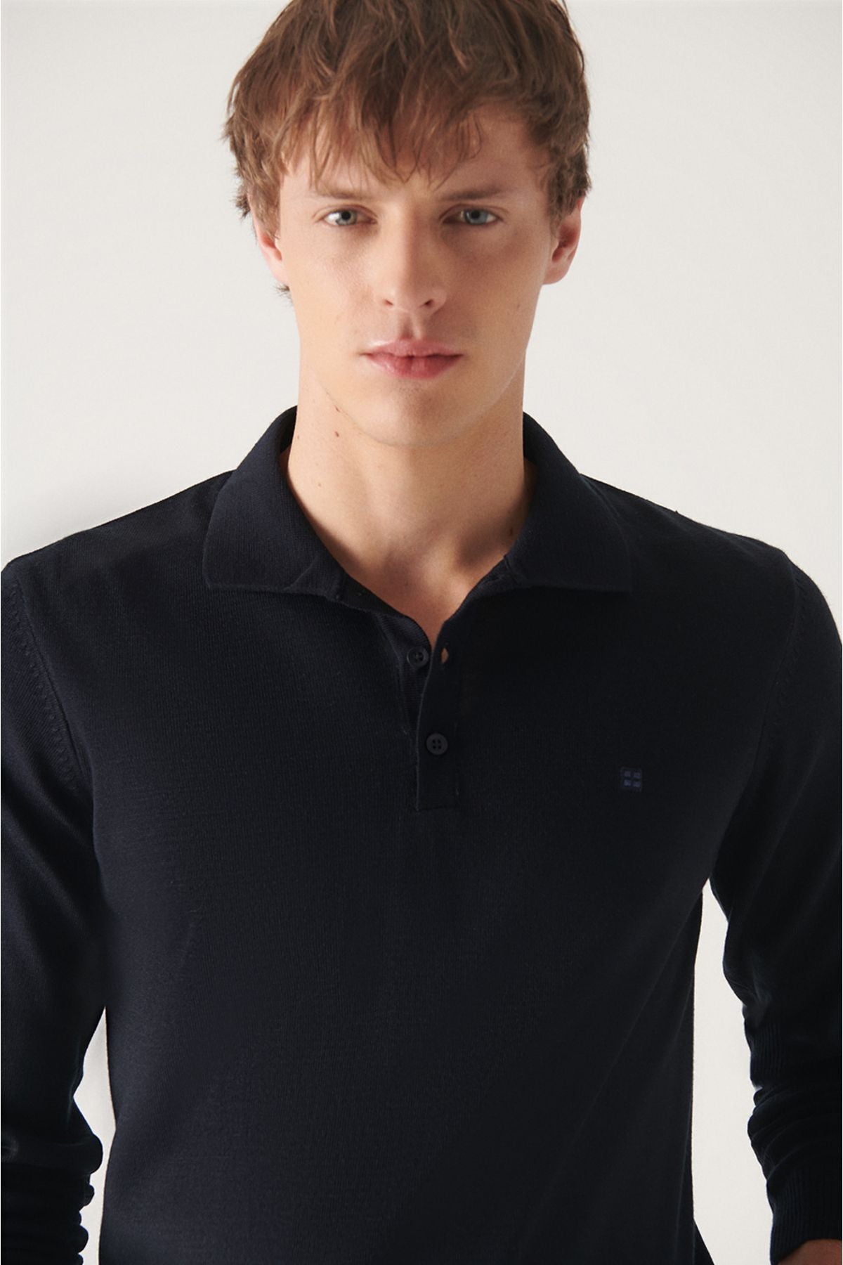 Men's navy blue wool mixed Polico Knitwear Sweater E005017