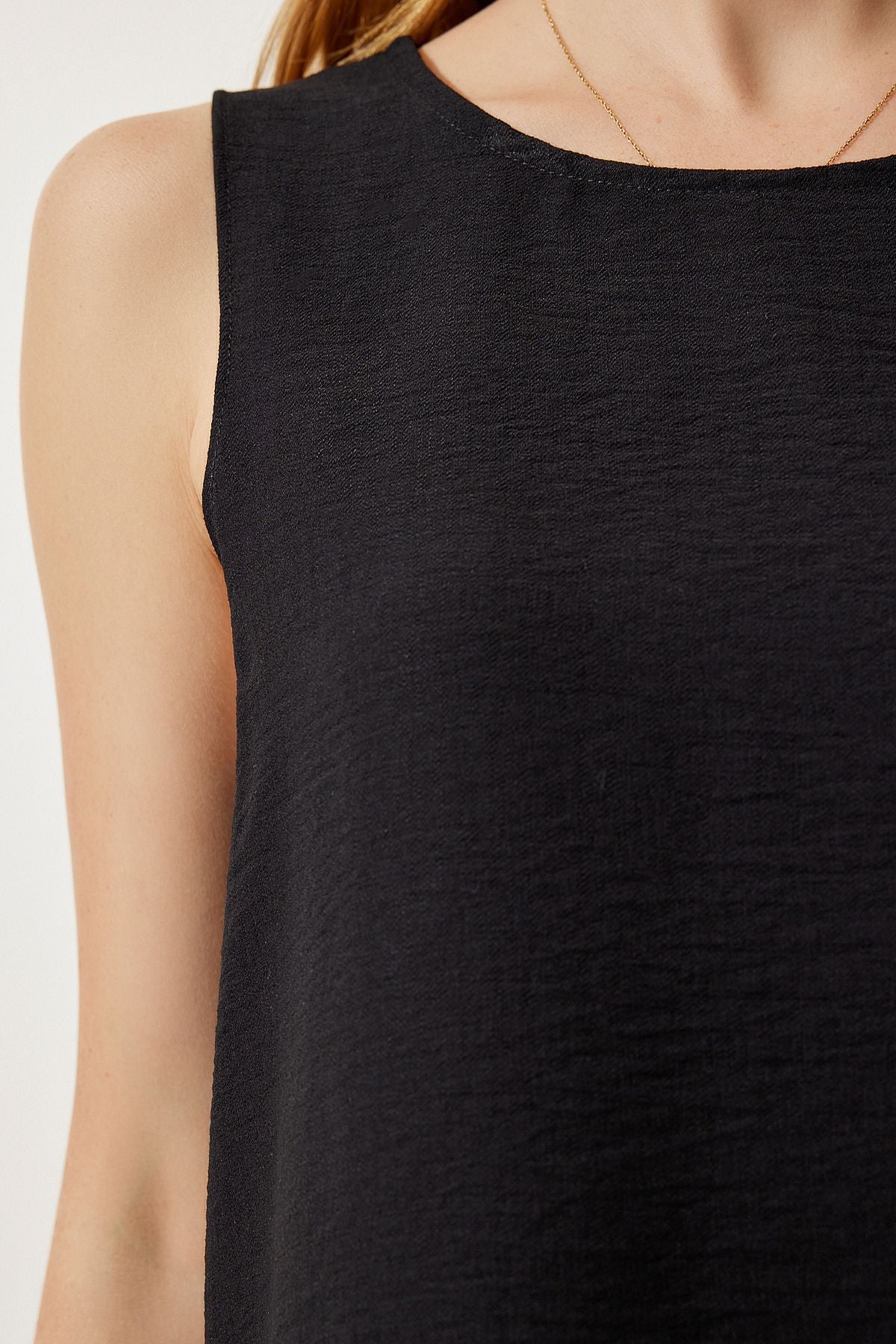 Female black sleeveless linen viscose bell dress jh00005