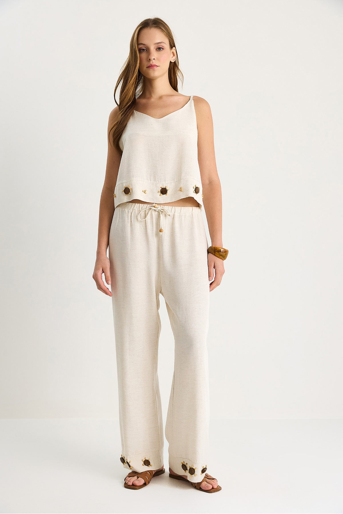 Women's Thin Strap V-neck Blouse Comfortable Fit Trousers Accessory Linen Suit B28-4900 60283506