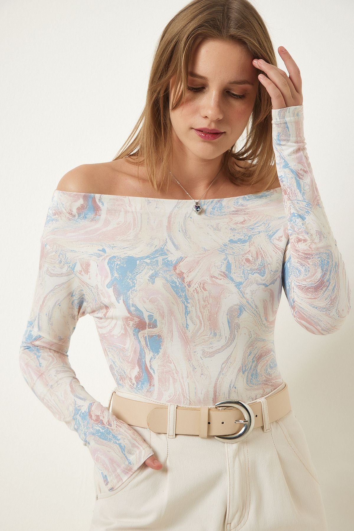 Female Pink Kayak Bol Patterned viscose knitted blouse RX00047