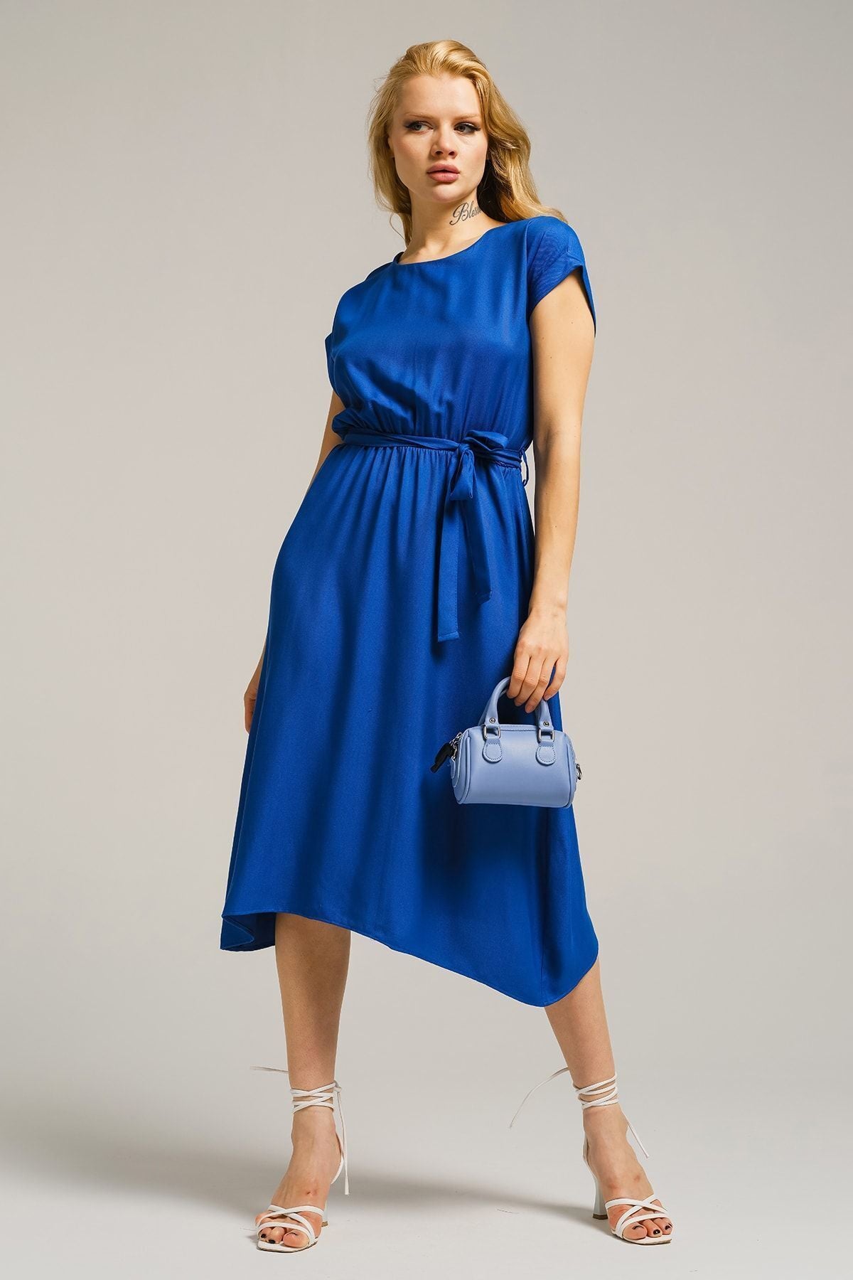 Woman Dark Blue Waist Tied Dress ARM-18Y001120