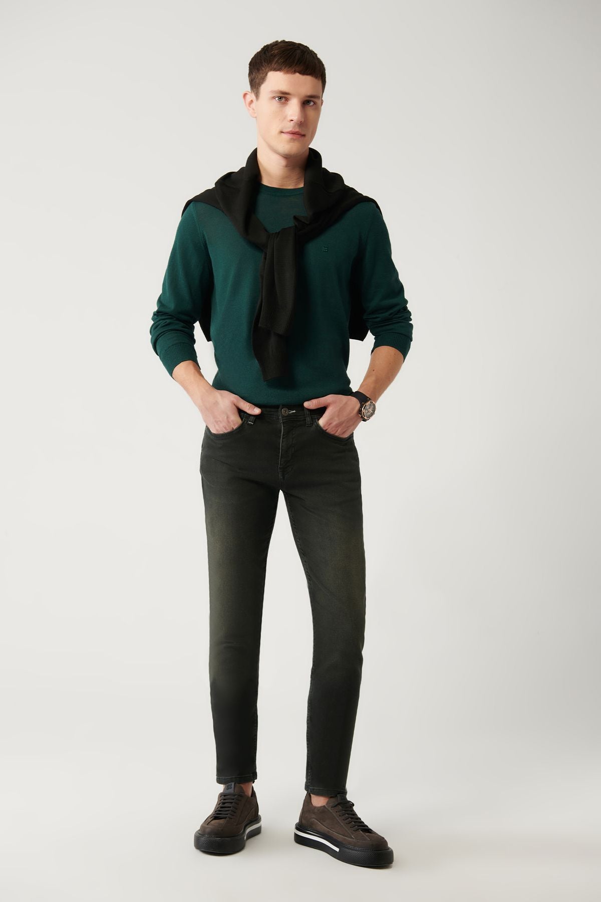 Male Khaki Washing Flexible Berlin Jean Pants A32Y3510