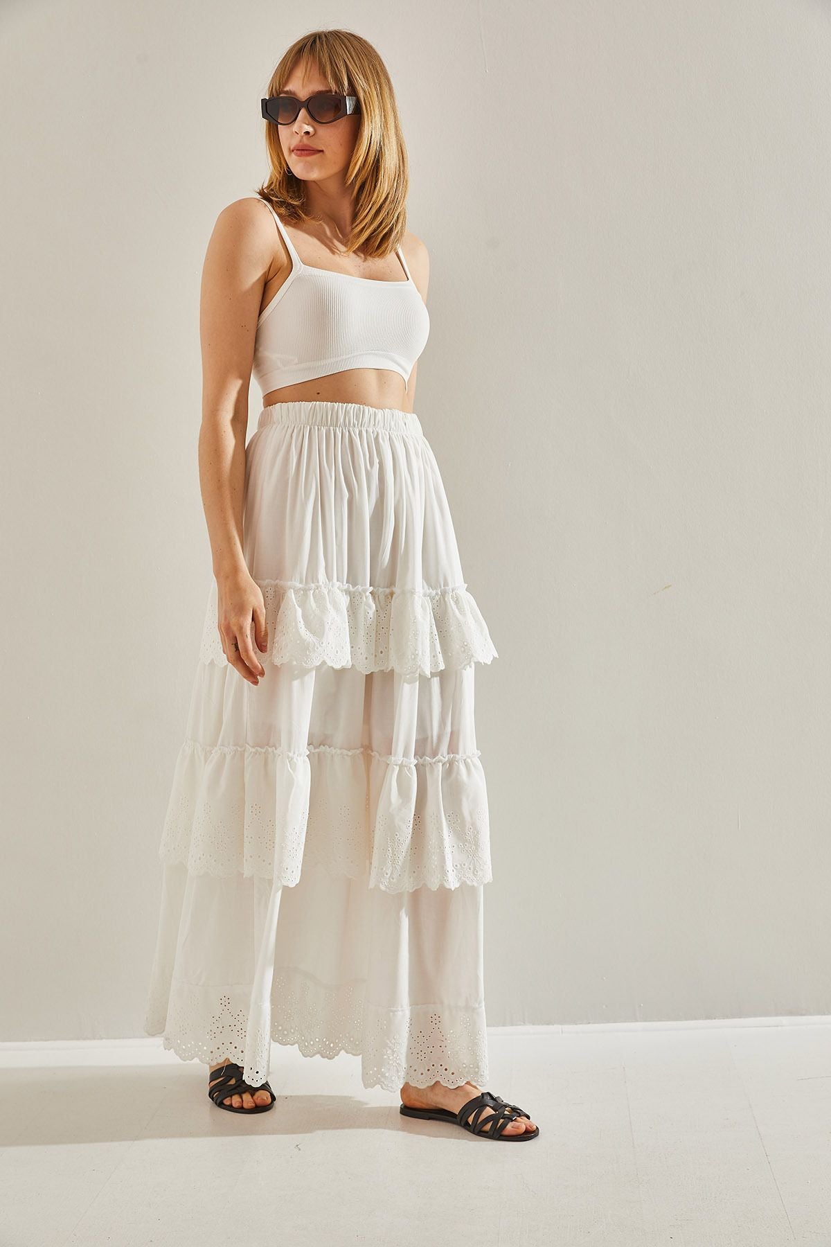 Women's White Organic Cotton authentic frilly skirt 60251035