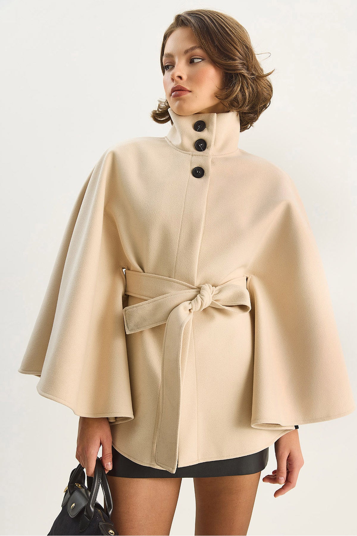 Women's Belted High Collar Poncho 0314 60283652