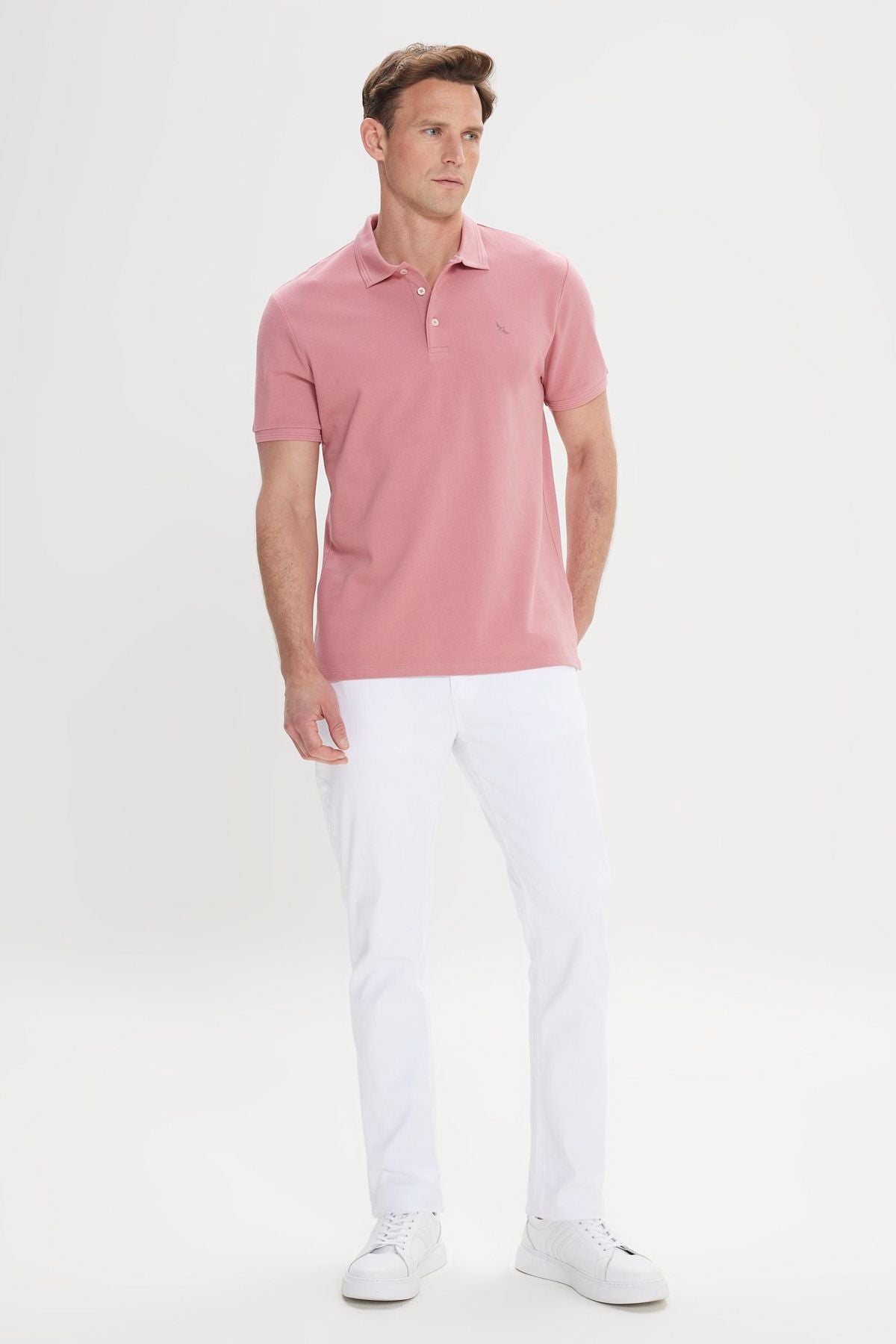 Men's rose dry slim fit narrow cut polo collar 100 %cotton short sleeve t -shirt