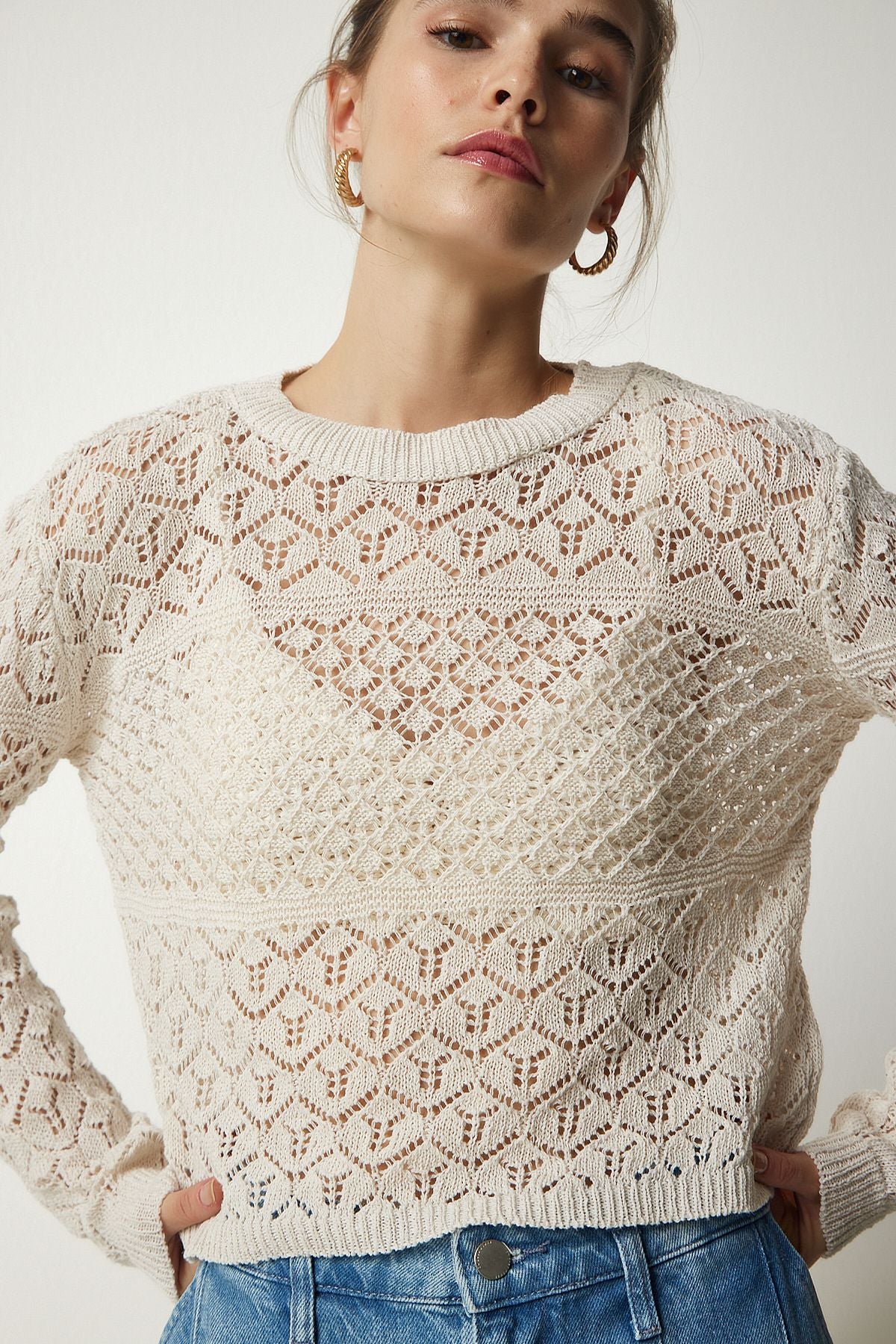 Women's Cream Offer Knitwear Sweater CI00093