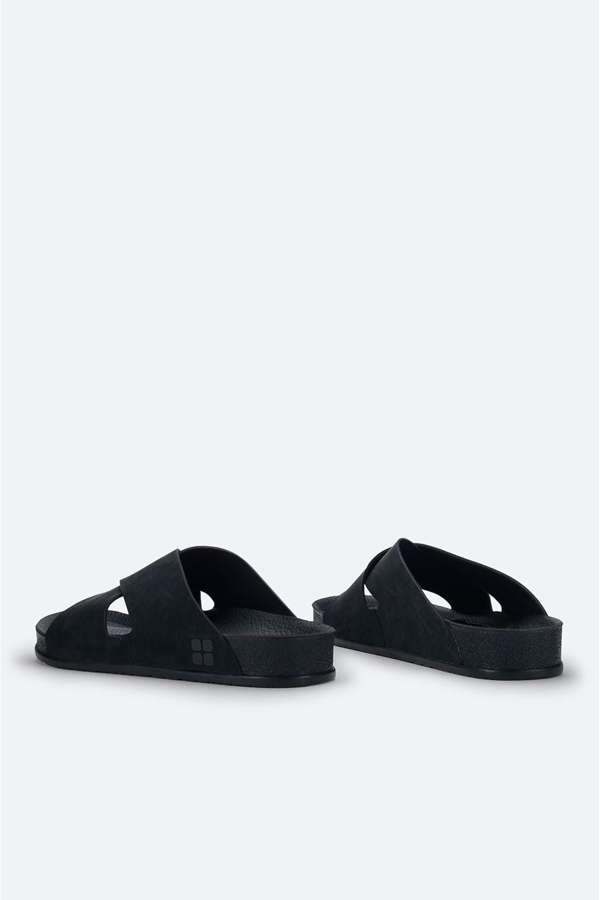 Men's black cross -band leather -looking flexible floor slippers A41y8300