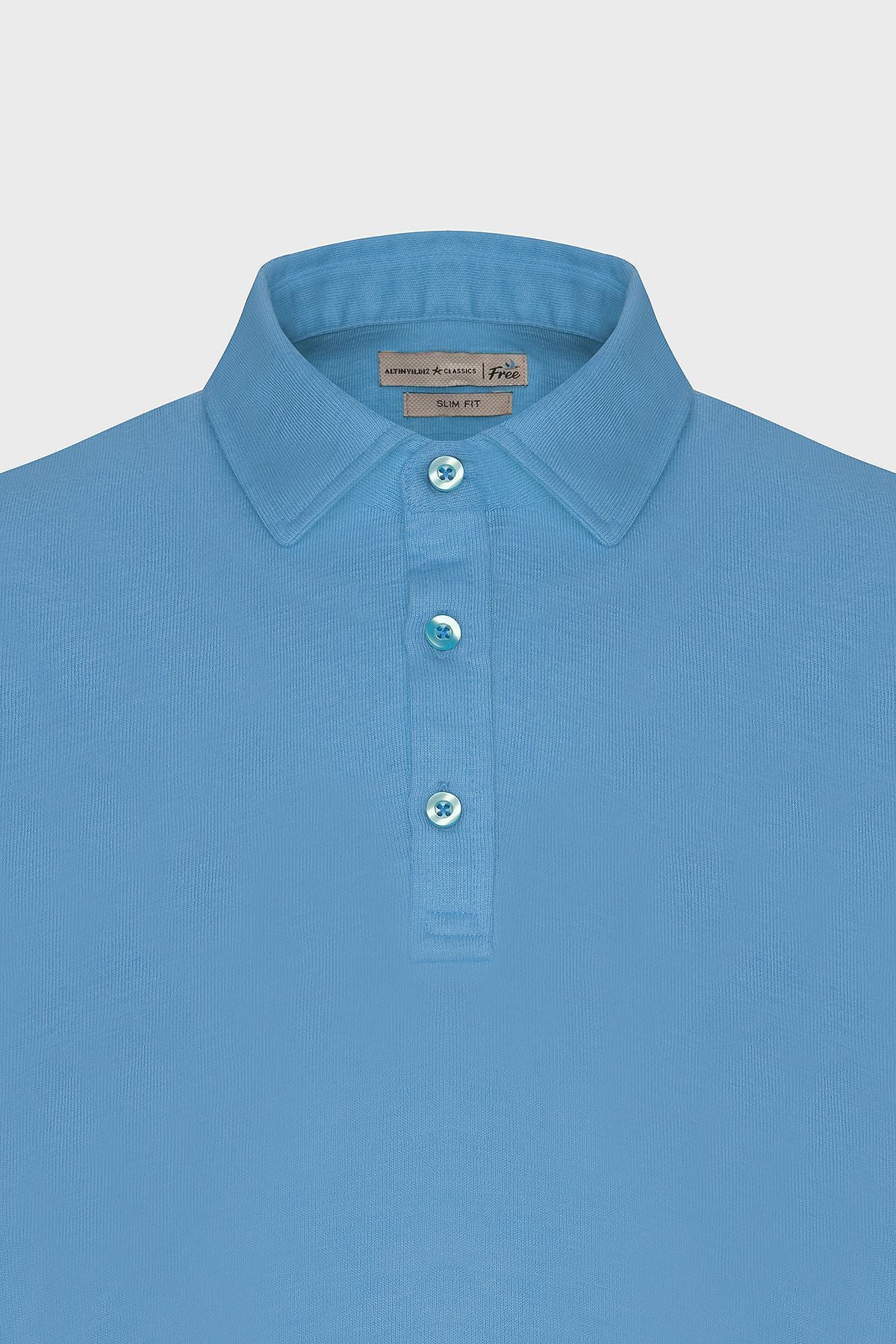 Men's turquoise slim fit narrow cut polo collar flat casual T -shirt