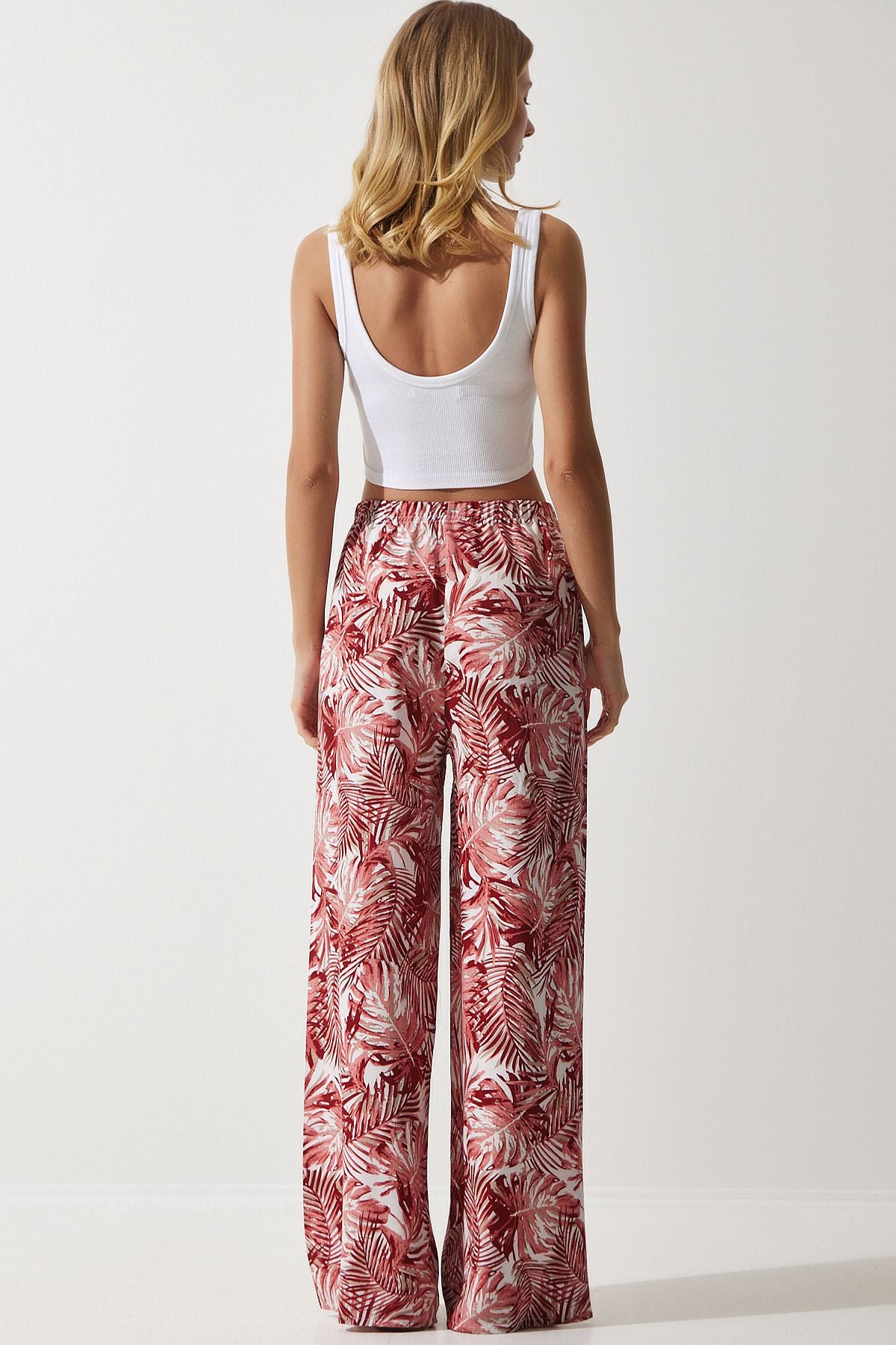 Female Peach Patterned Viscose Palazzo Pants EN00606