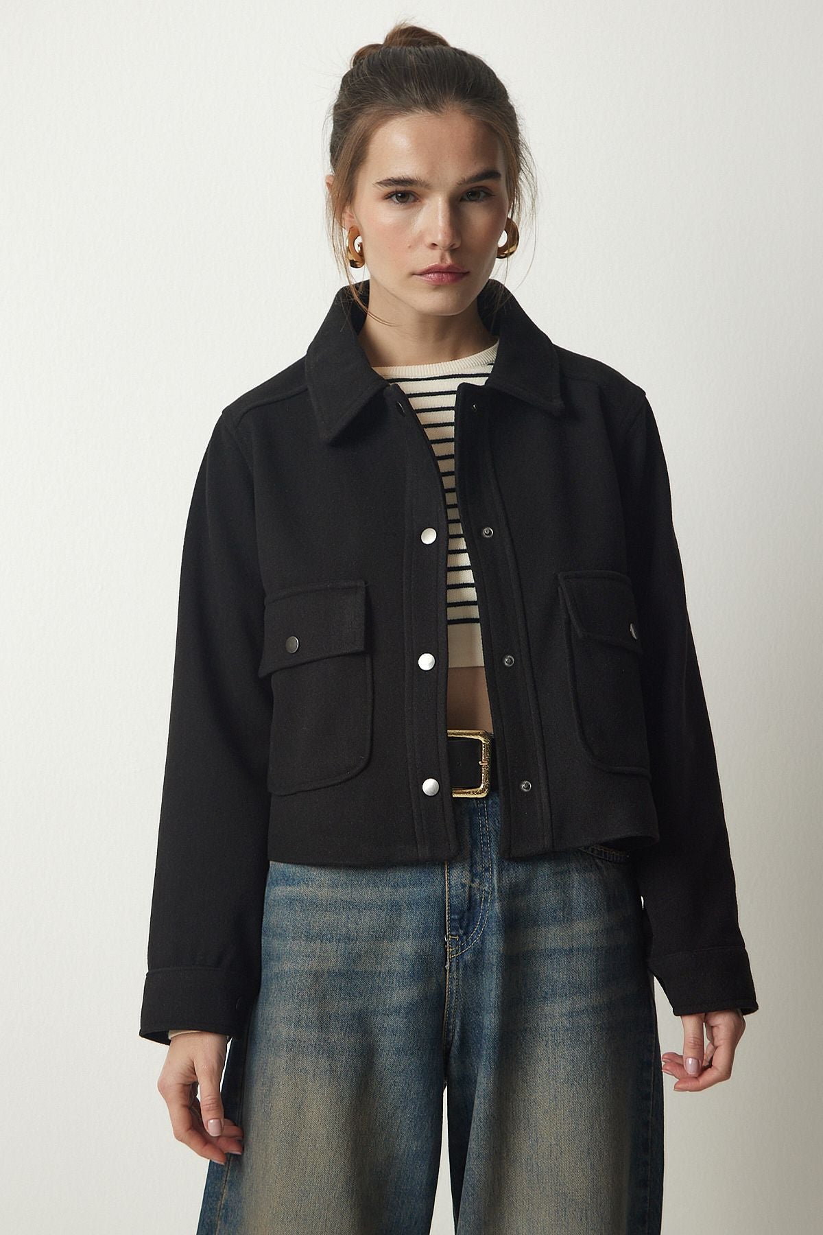 Female black pocket stamp jacket oh00051
