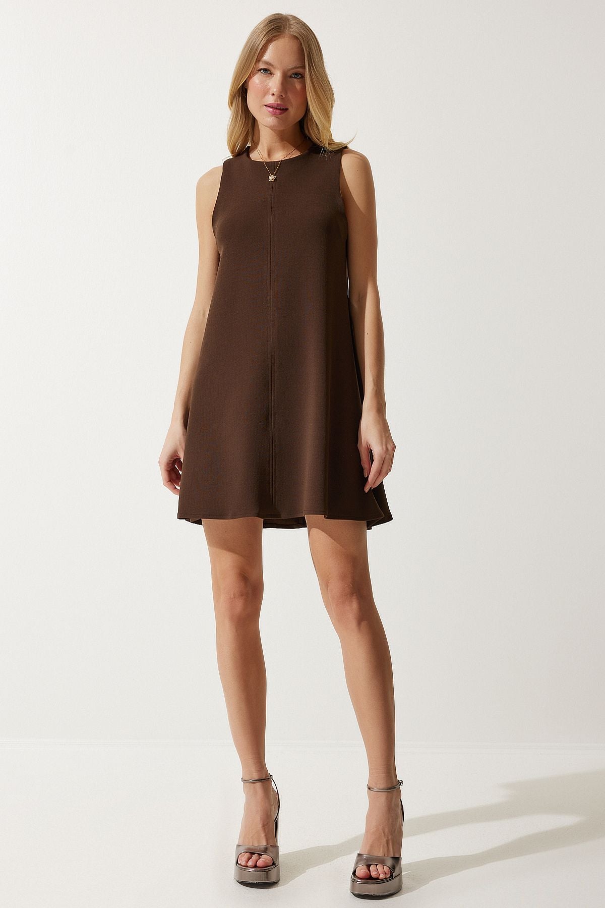 Female brown bike collar cottage woven bell dress RV00160